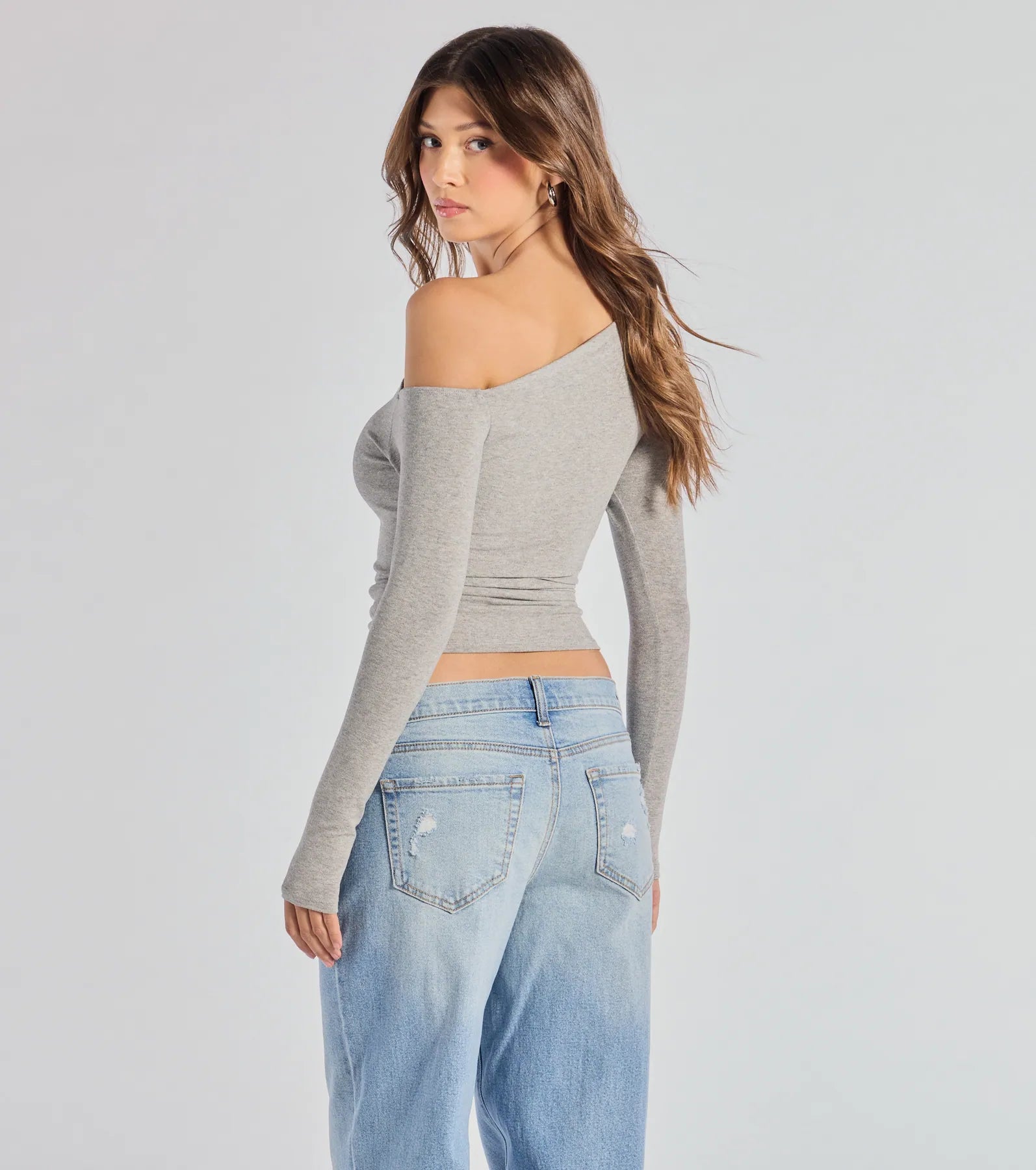 Chic Factor Asymmetrical Long Sleeve Crop Top