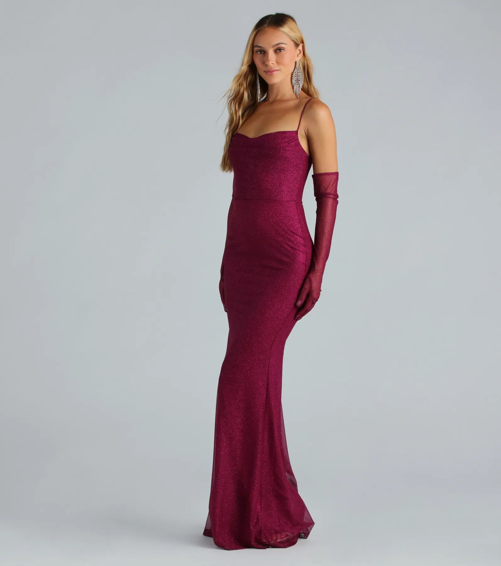 Kristi Formal Glitter Mermaid Dress With Gloves