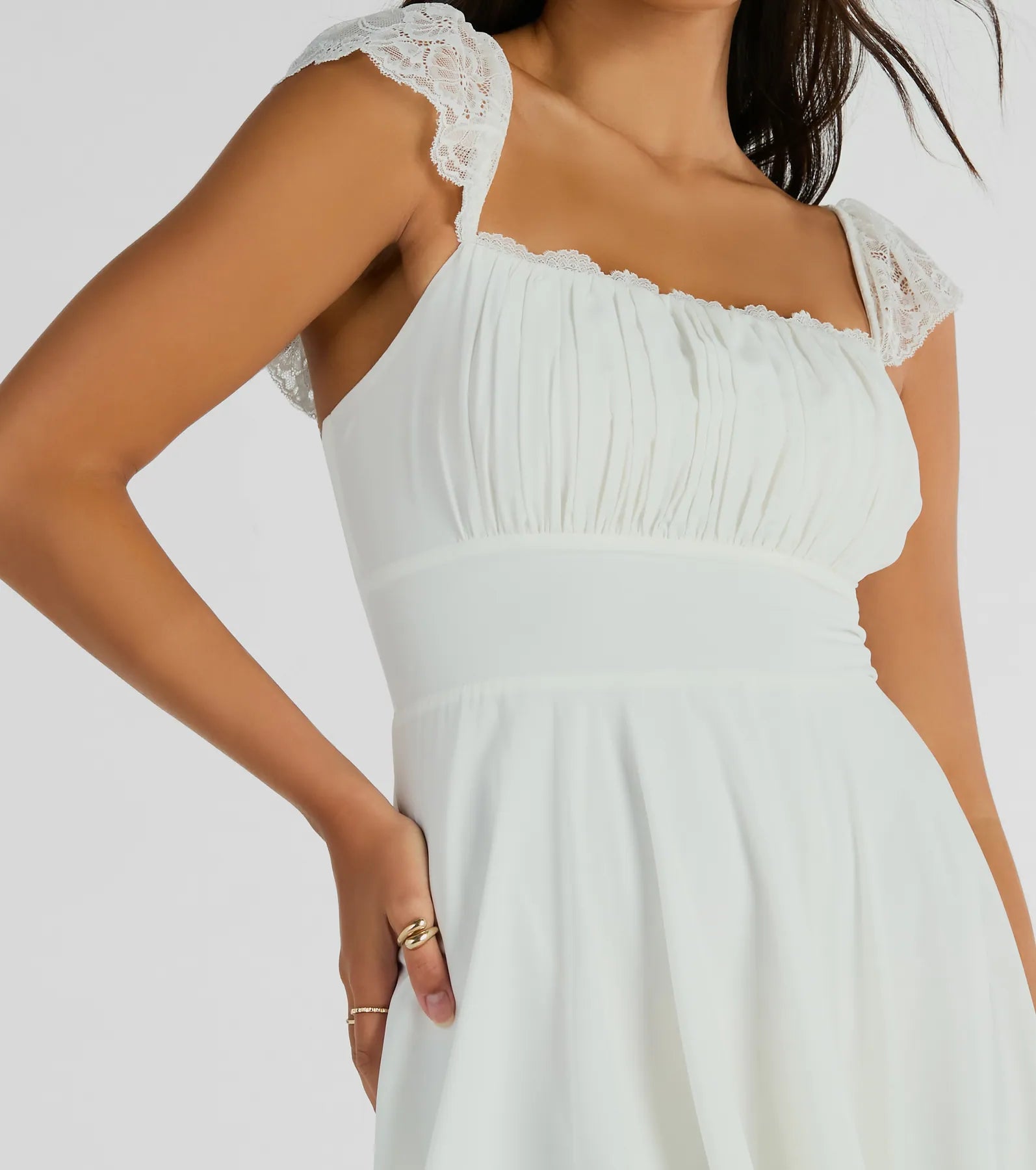 Darling Delight Sleeveless Lace Trim Skater Dress