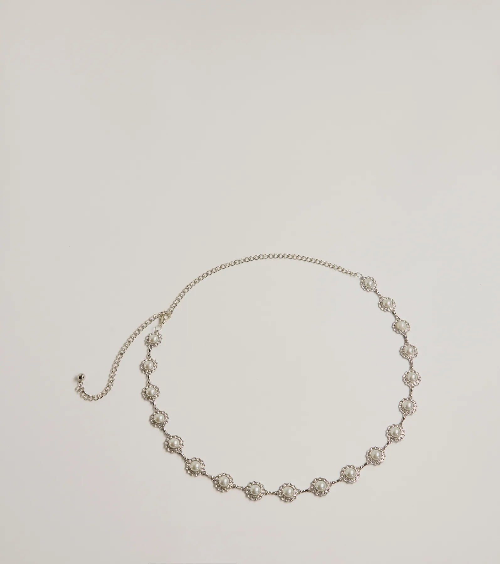 Elevated Chic Rhinestone And Faux Pearl Chain Belt