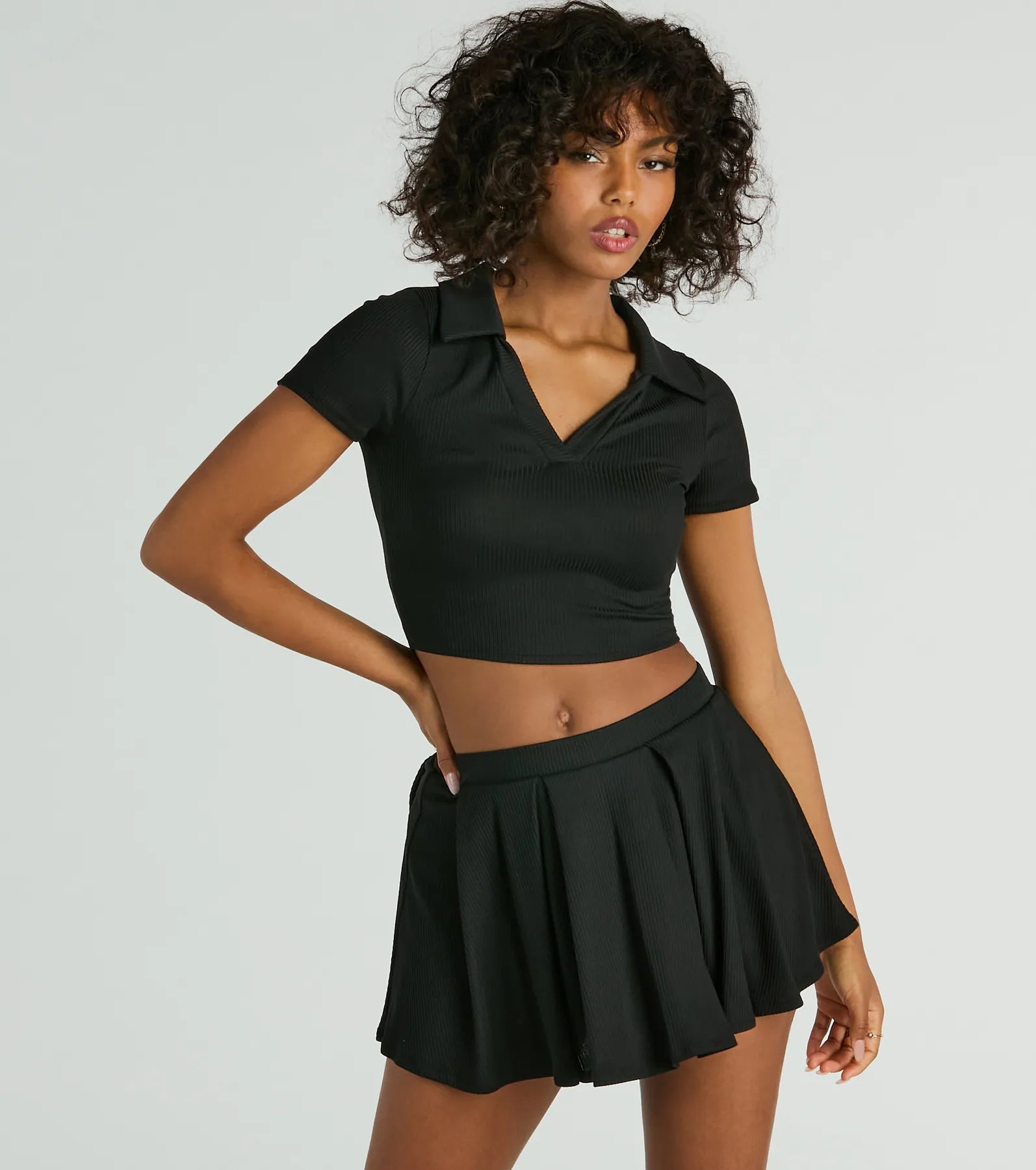 Game Set Collar Short Sleeve Crop Top