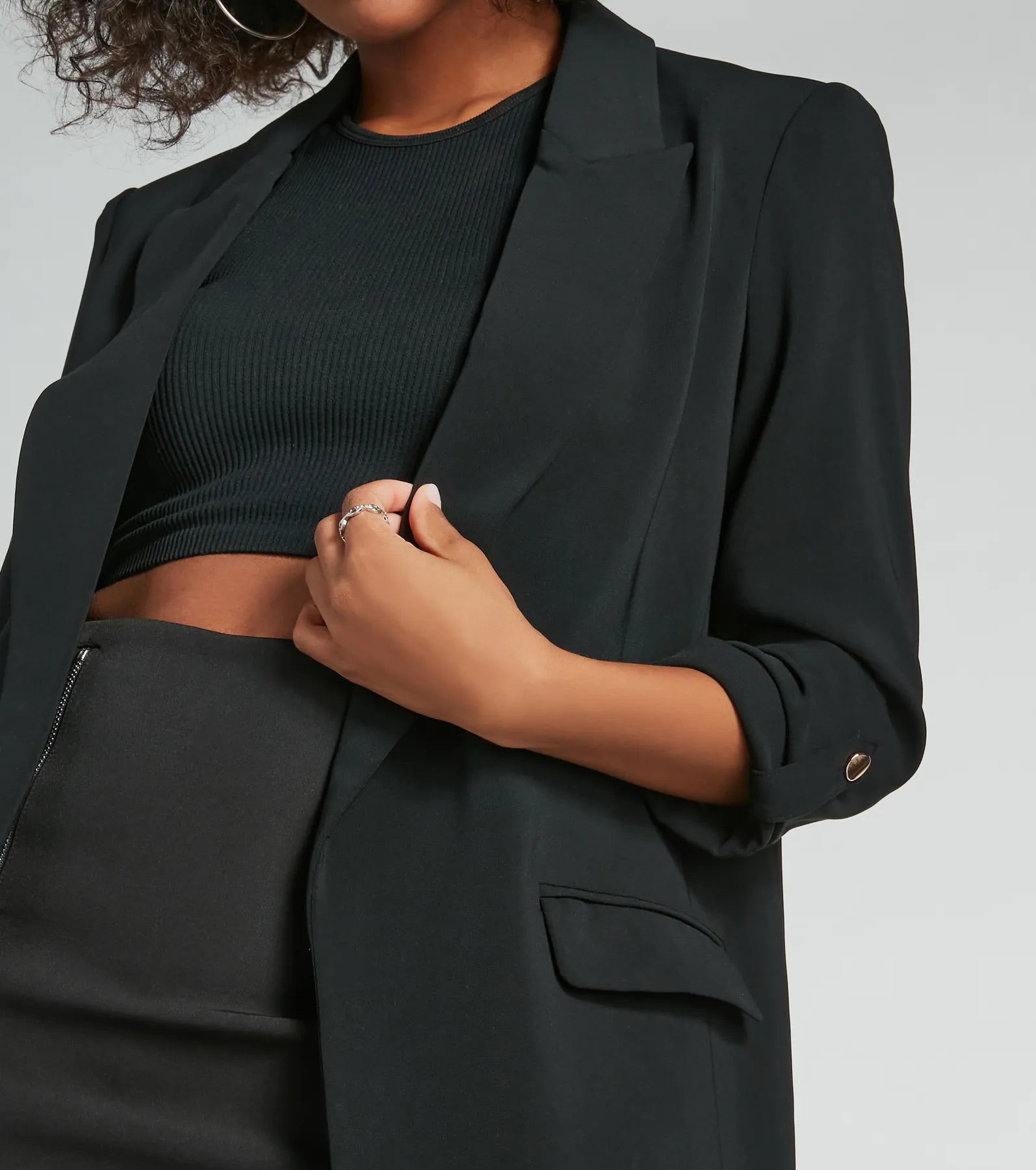 Roll Up Your Sleeves Collar Oversized Crepe Blazer