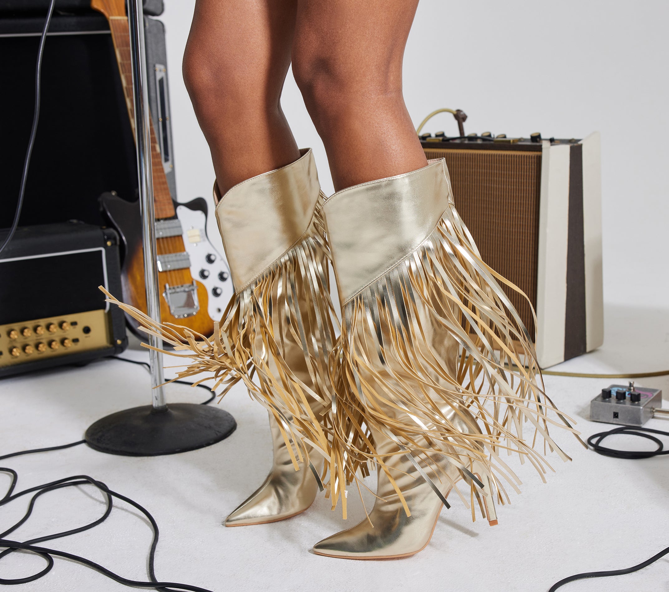 Shaking It Faux Leather Metallic Fringe Boots