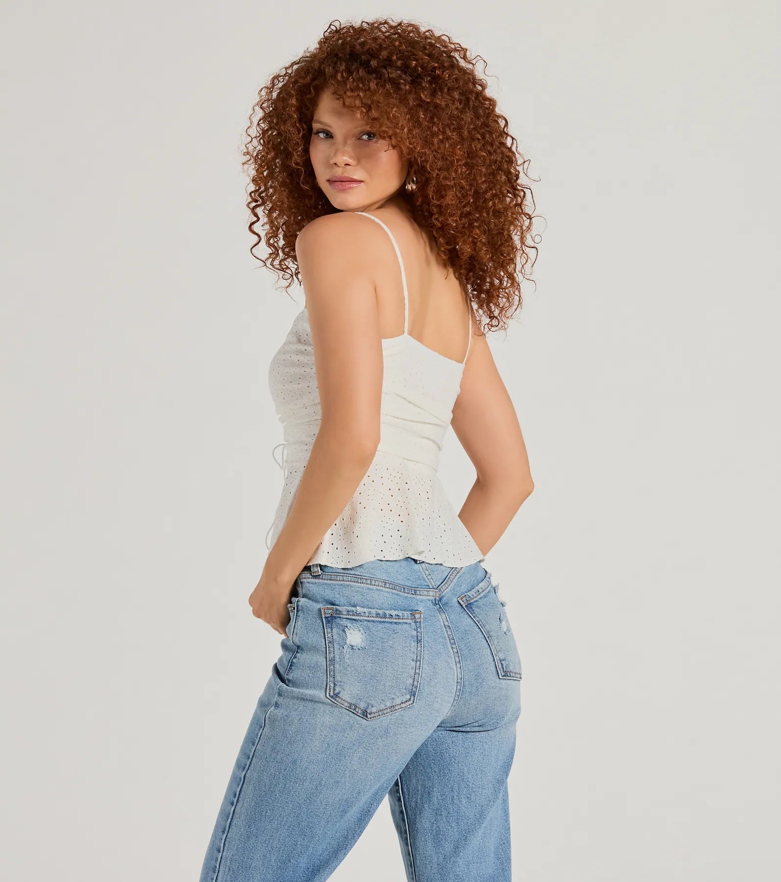 Laced Up Icon Sleeveless Peplum Eyelet Crop Top