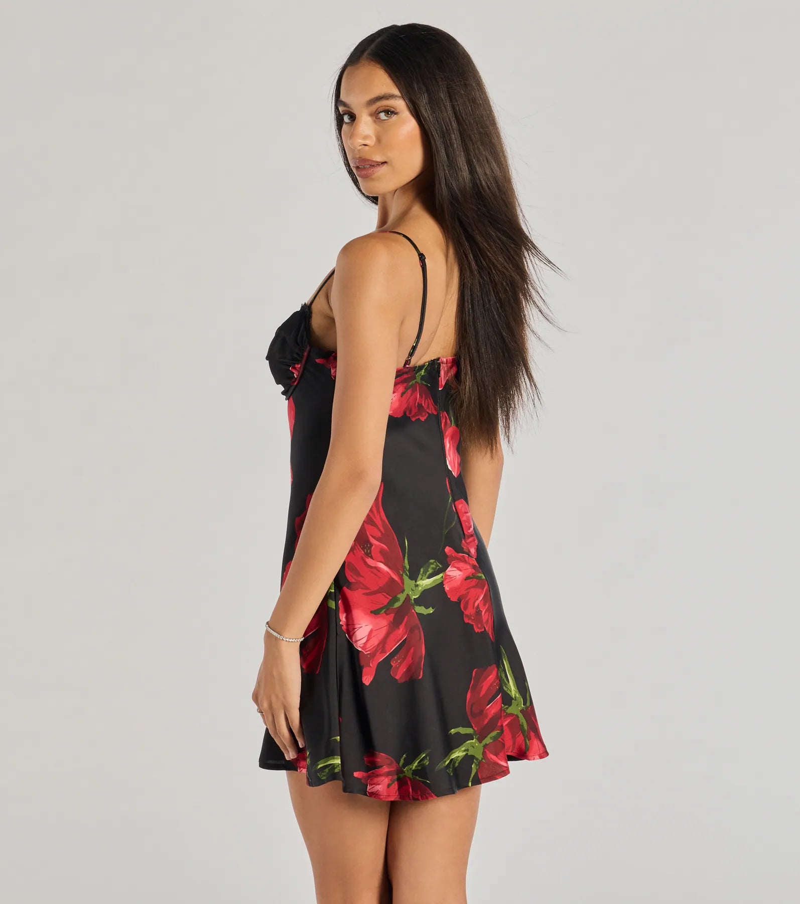 Beauty So Divine Floral Satin A-Line Mini Dress