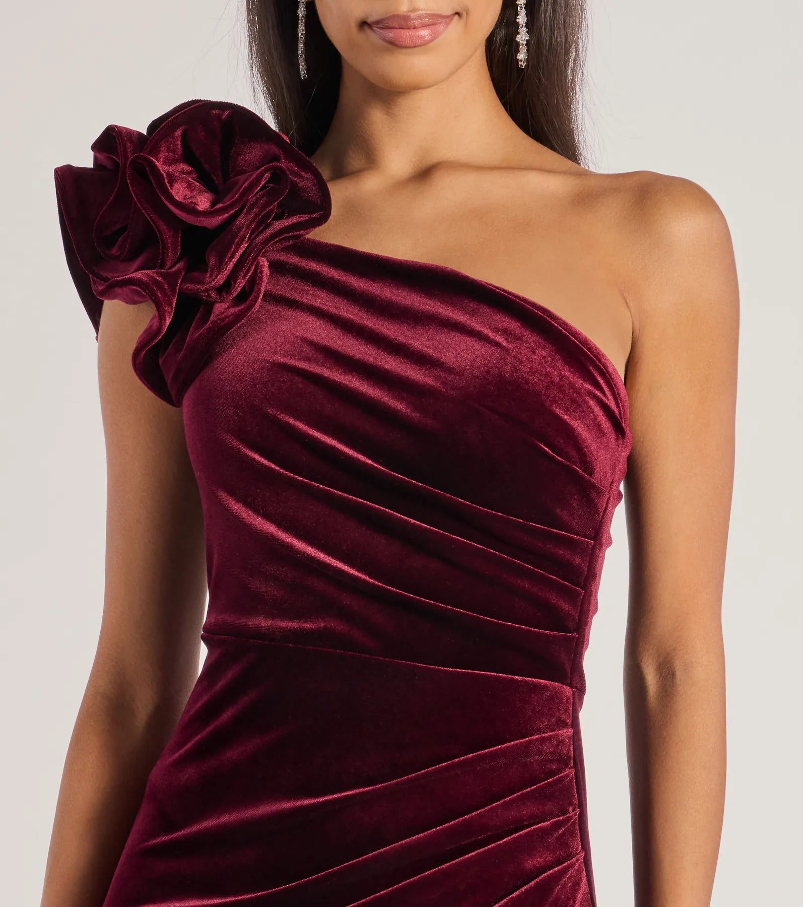 Freida Velvet Ruffled One-Shoulder Mermaid Dress