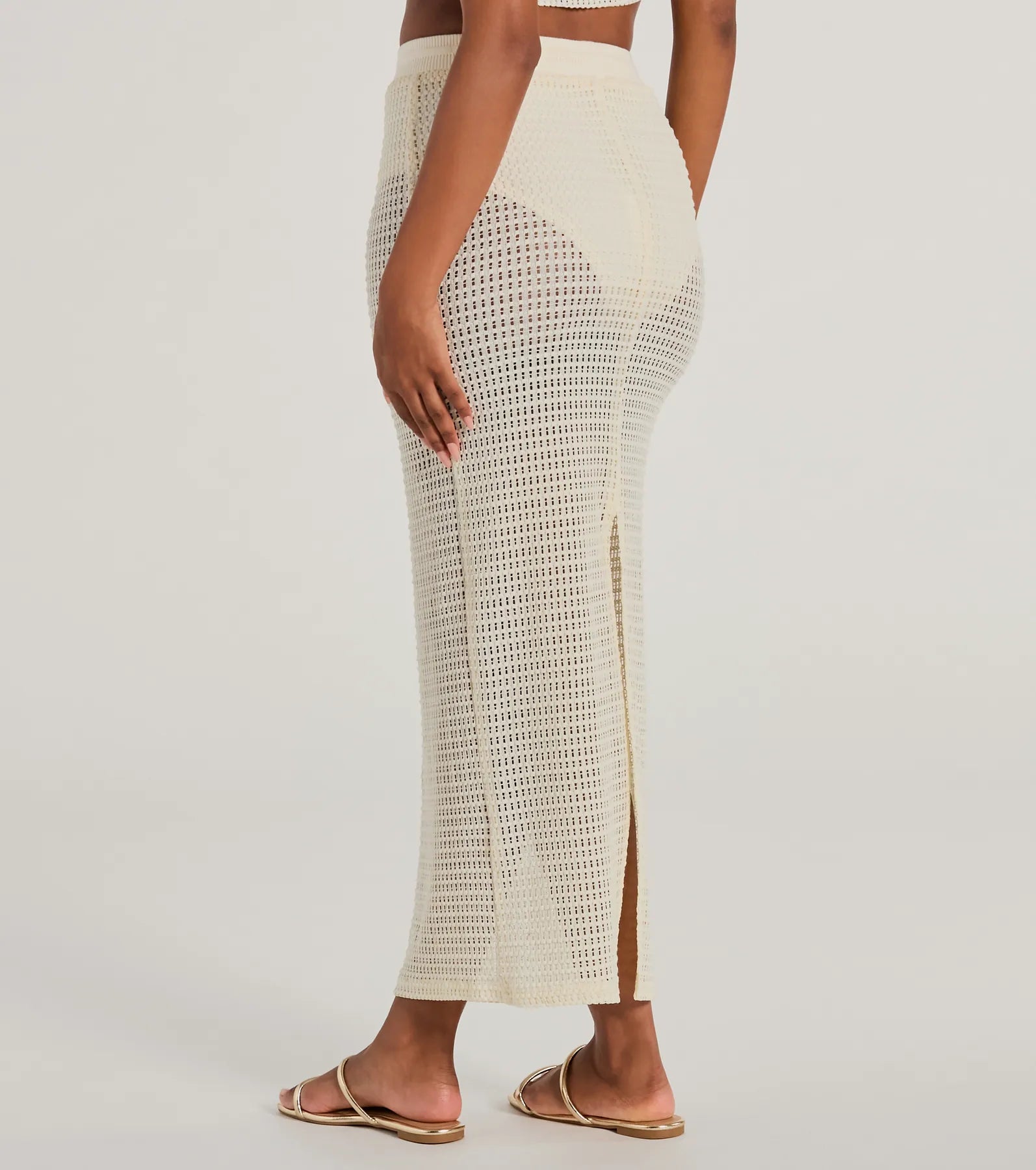 Sunny Chic High Slit Crochet Maxi Skirt