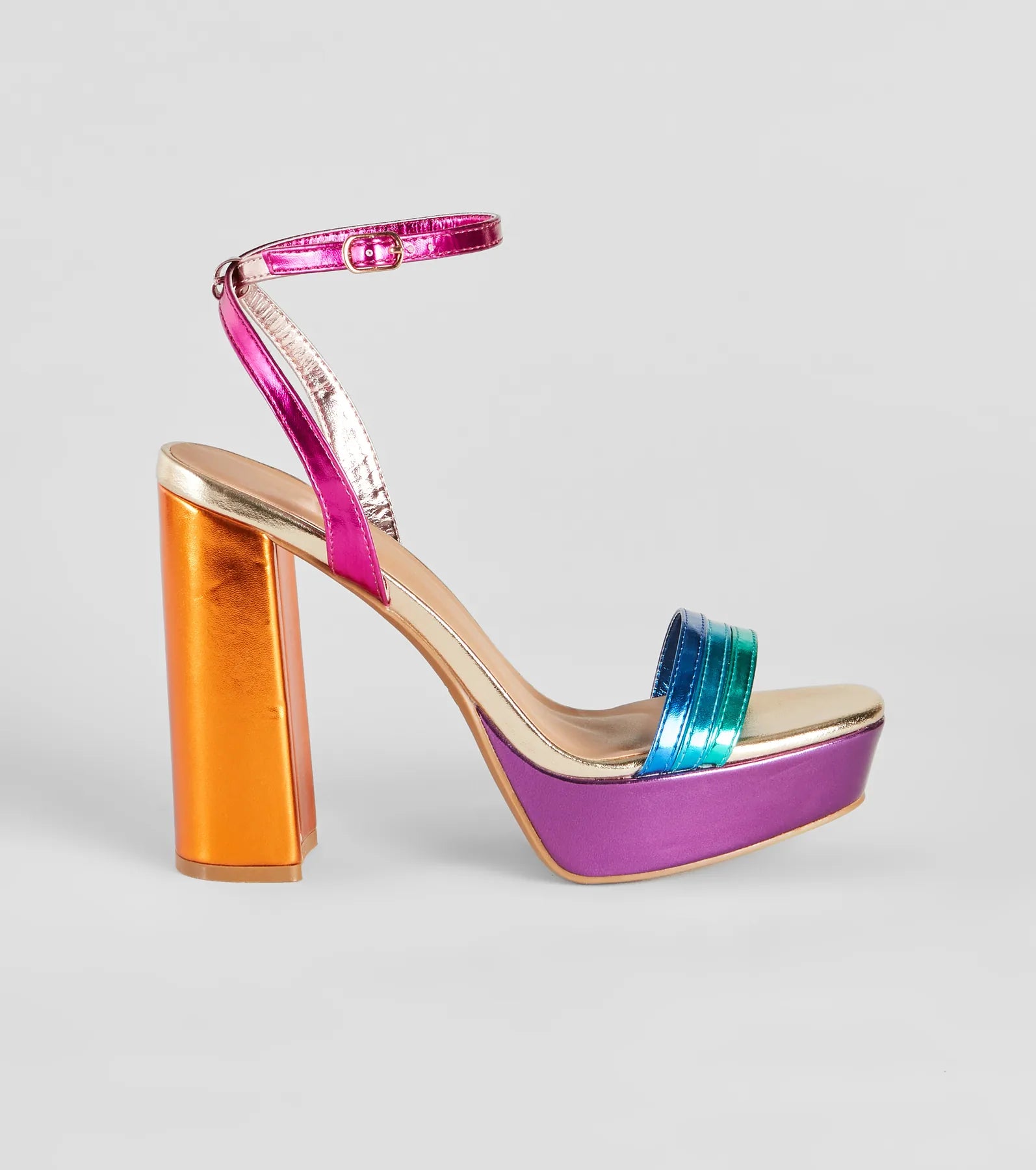 Colorful Steps Metallic Chunky Block Heels