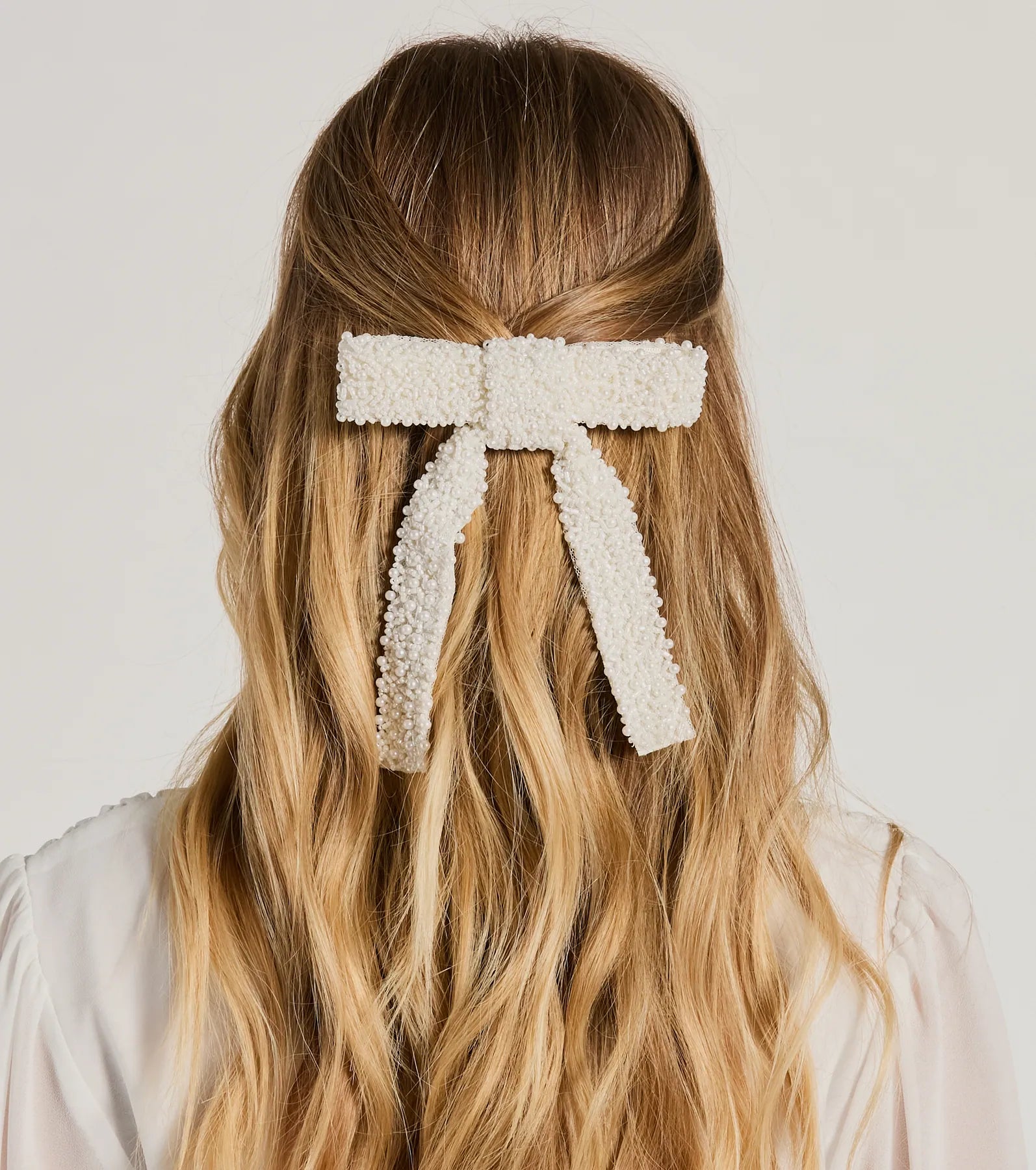 Girly-Glam Pearl Bow Hair Barrette