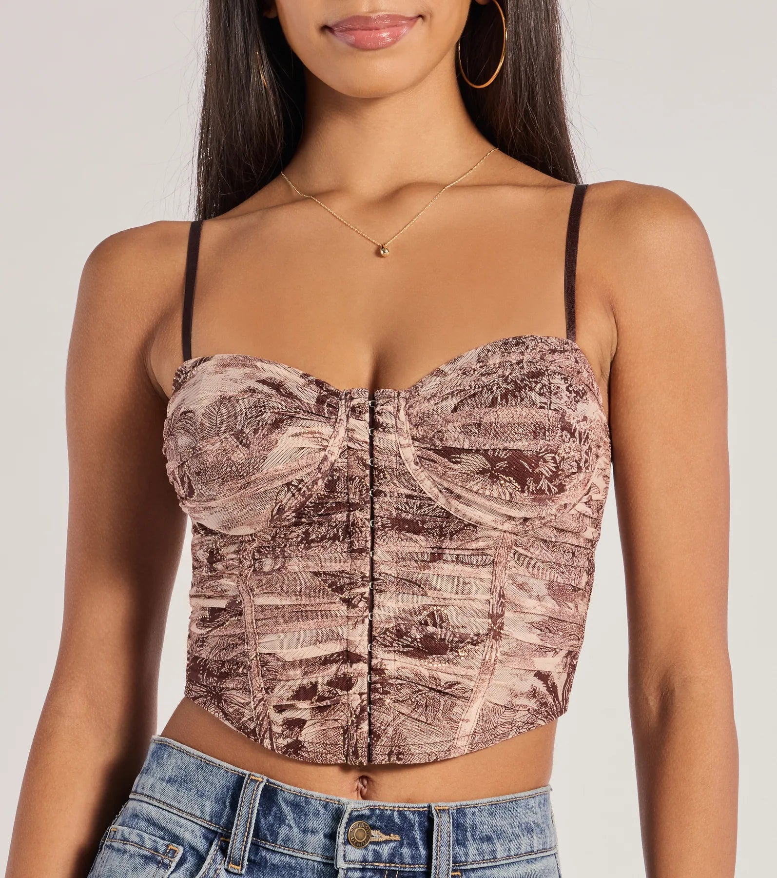 Stunning View Scenic Print Mesh Bustier Top