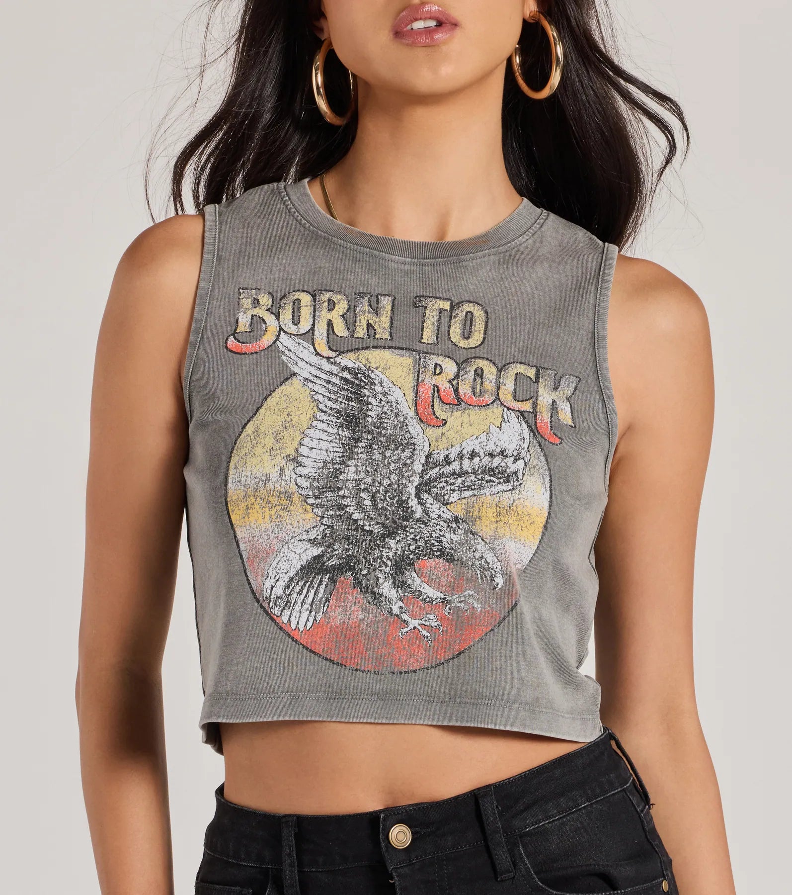 Born To Rock Mineral Wash Graphic Tank Top