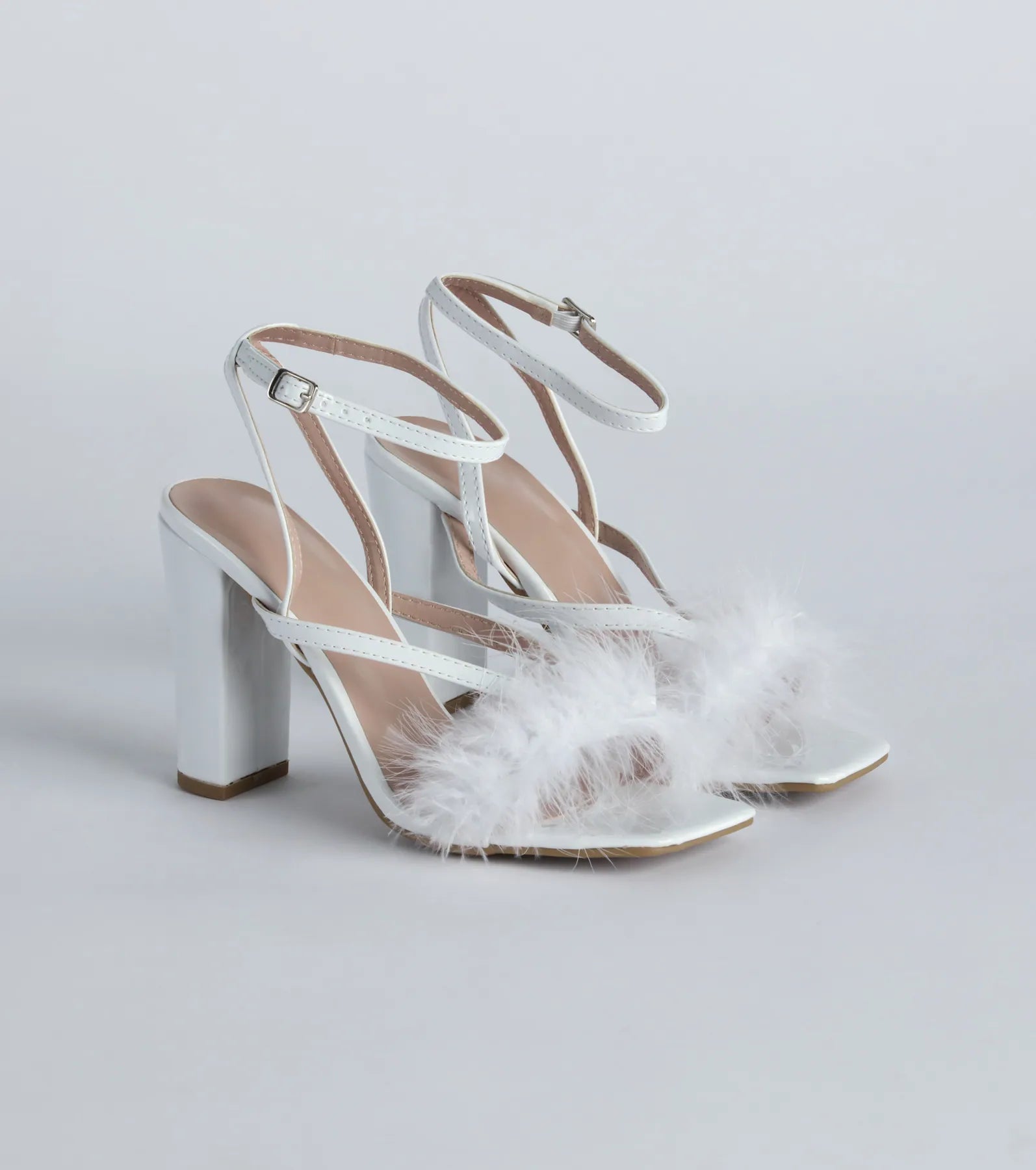 Fabulous Strut Marabou Strappy Block Heels