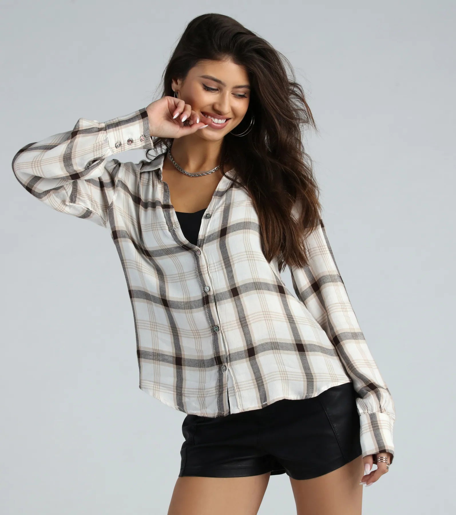 Days In Plaid Button Down Shirt Top