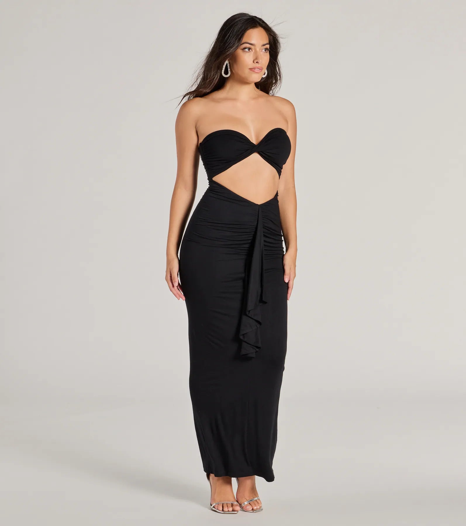 Perfect Always Strapless Cutout Ruffle Maxi Dress