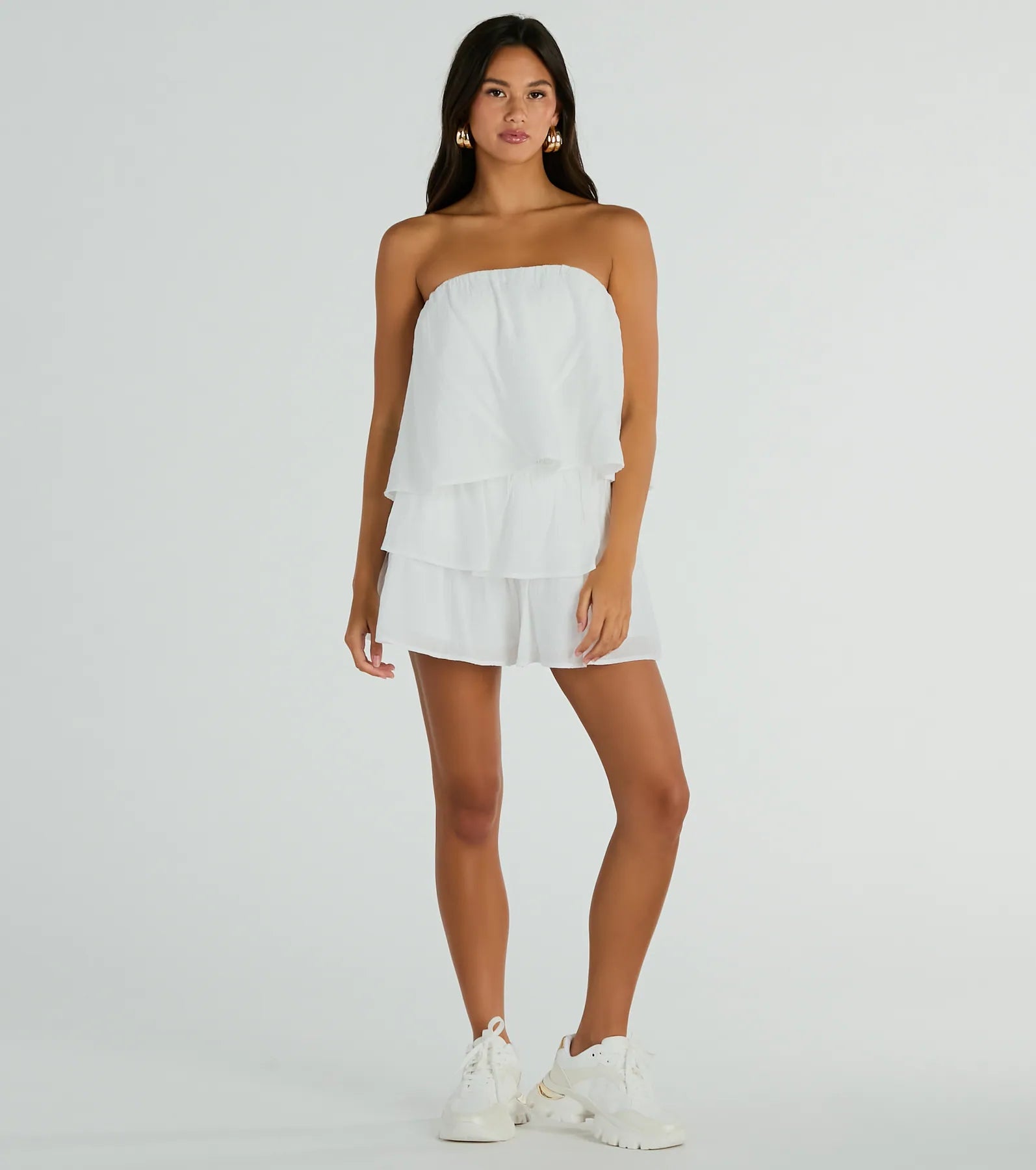 Poolside Vacay Strapless Ruffled Romper