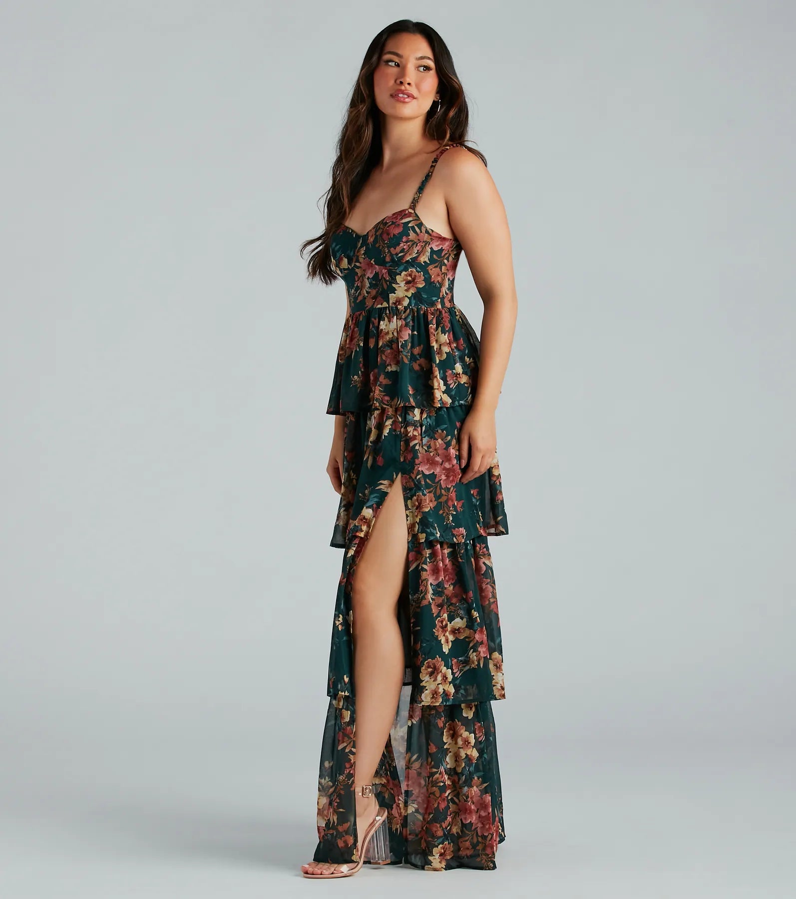 Rosie Formal Chiffon Floral Ruffled A-Line Dress