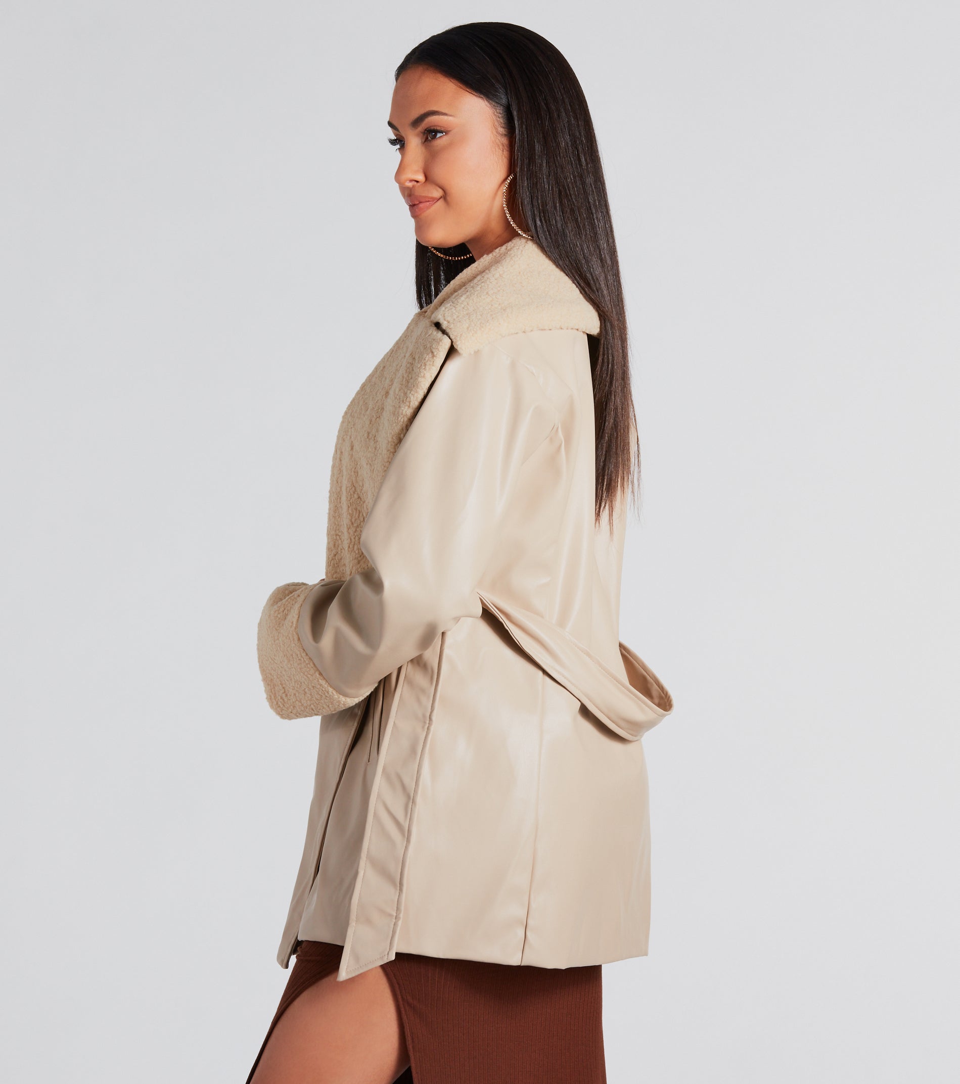 Can't Wait Faux Sherpa Leather Trench Coat