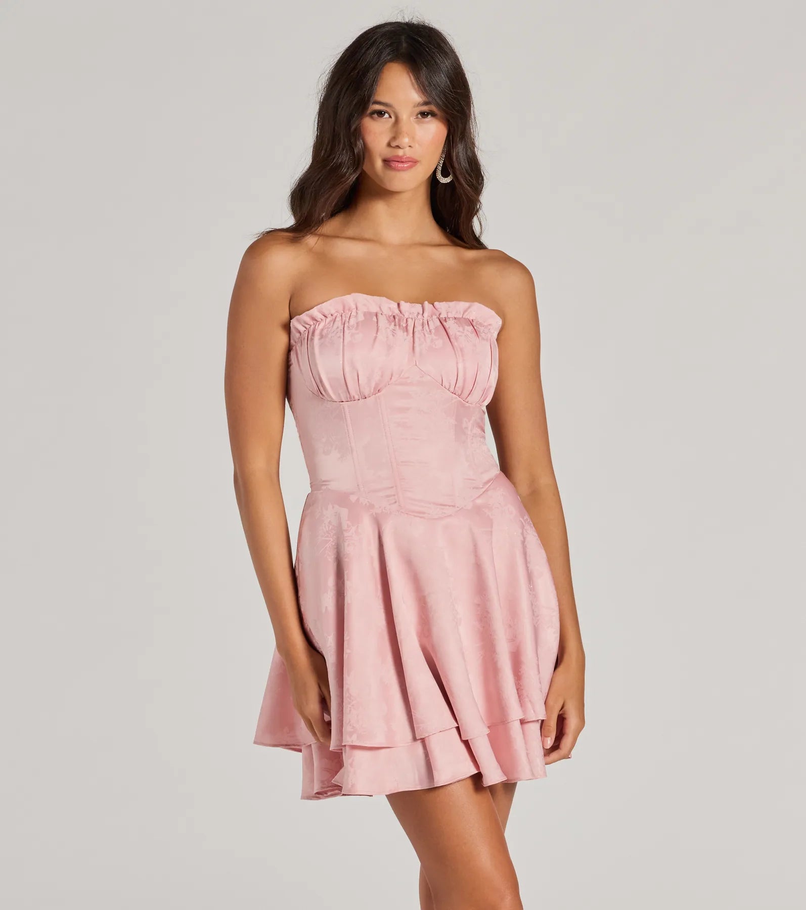 Sweet Status Floral Satin Corset Skater Dress