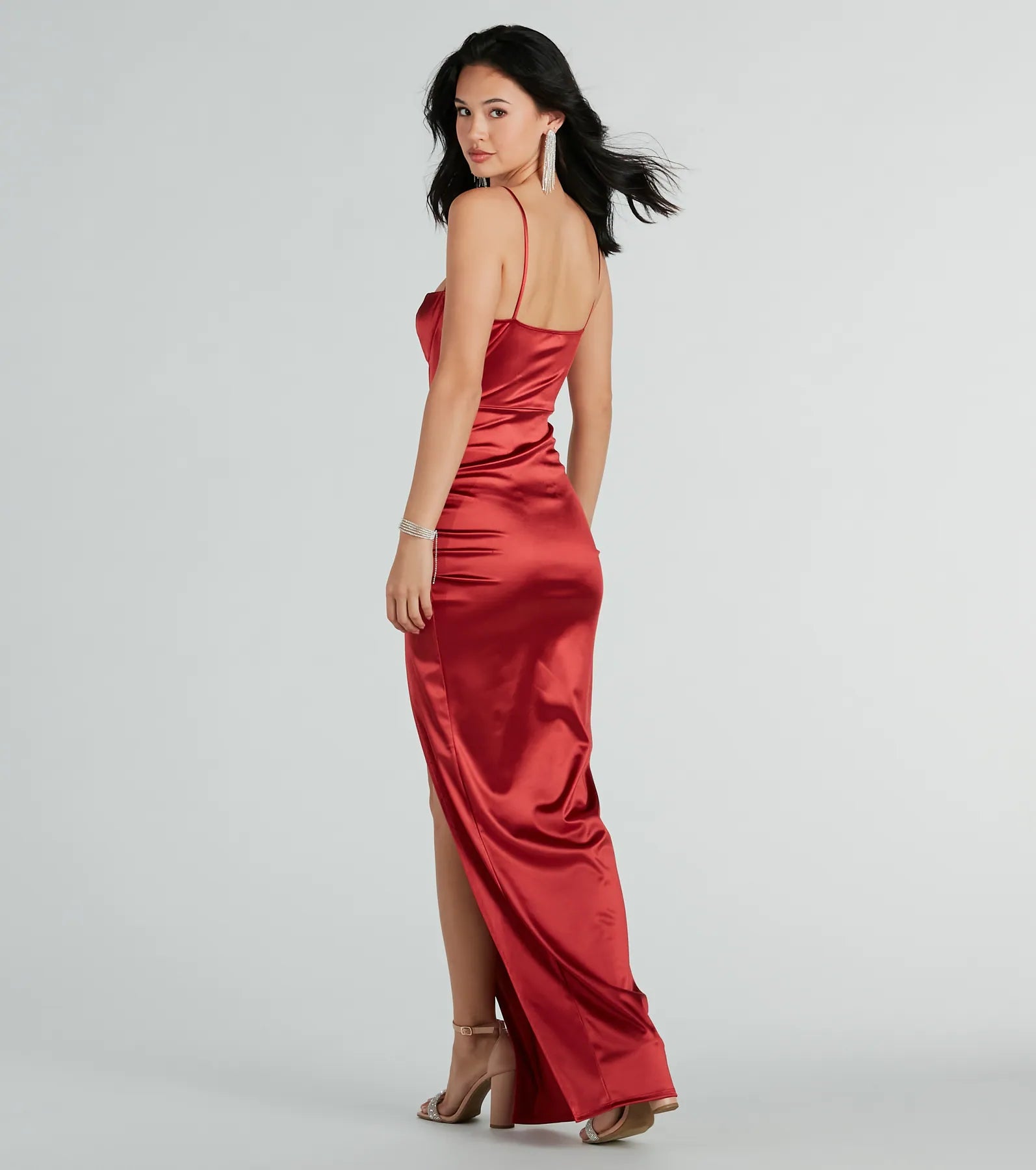 Elena Formal Satin High Slit Long Dress