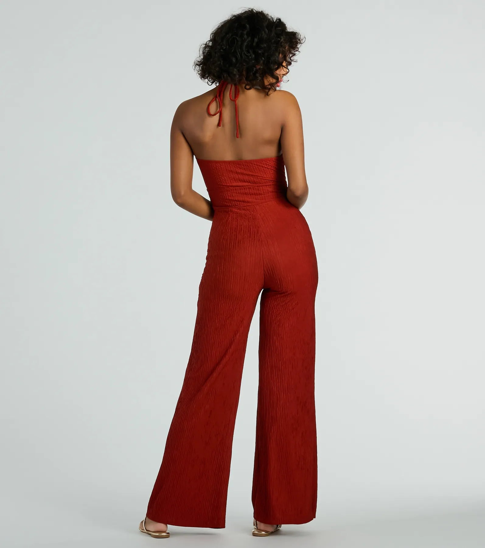 Sunny Energy Halter Cut Out Wide Leg Jumpsuit