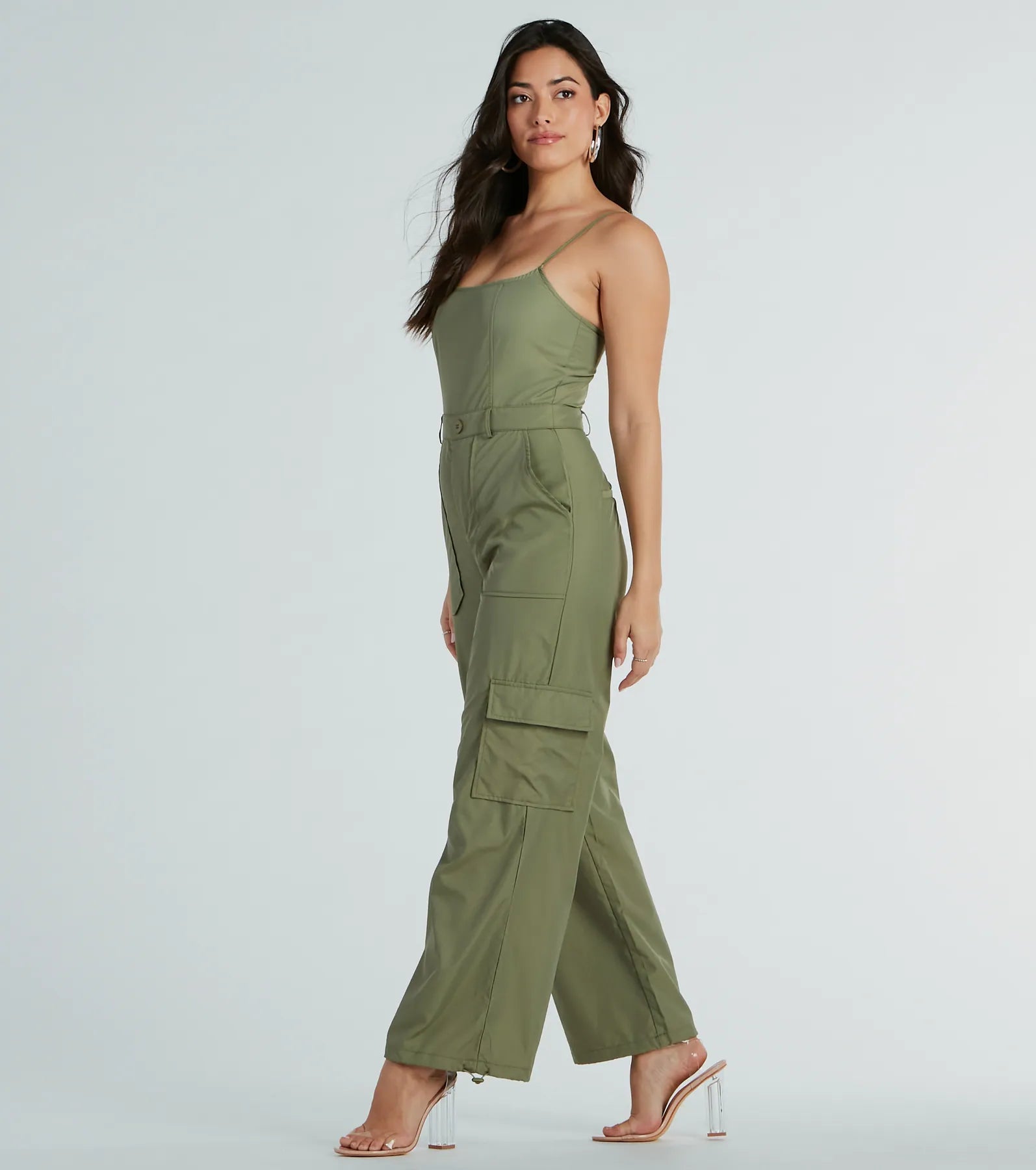 Casual Getaway Sleeveless Nylon Cargo Jumpsuit