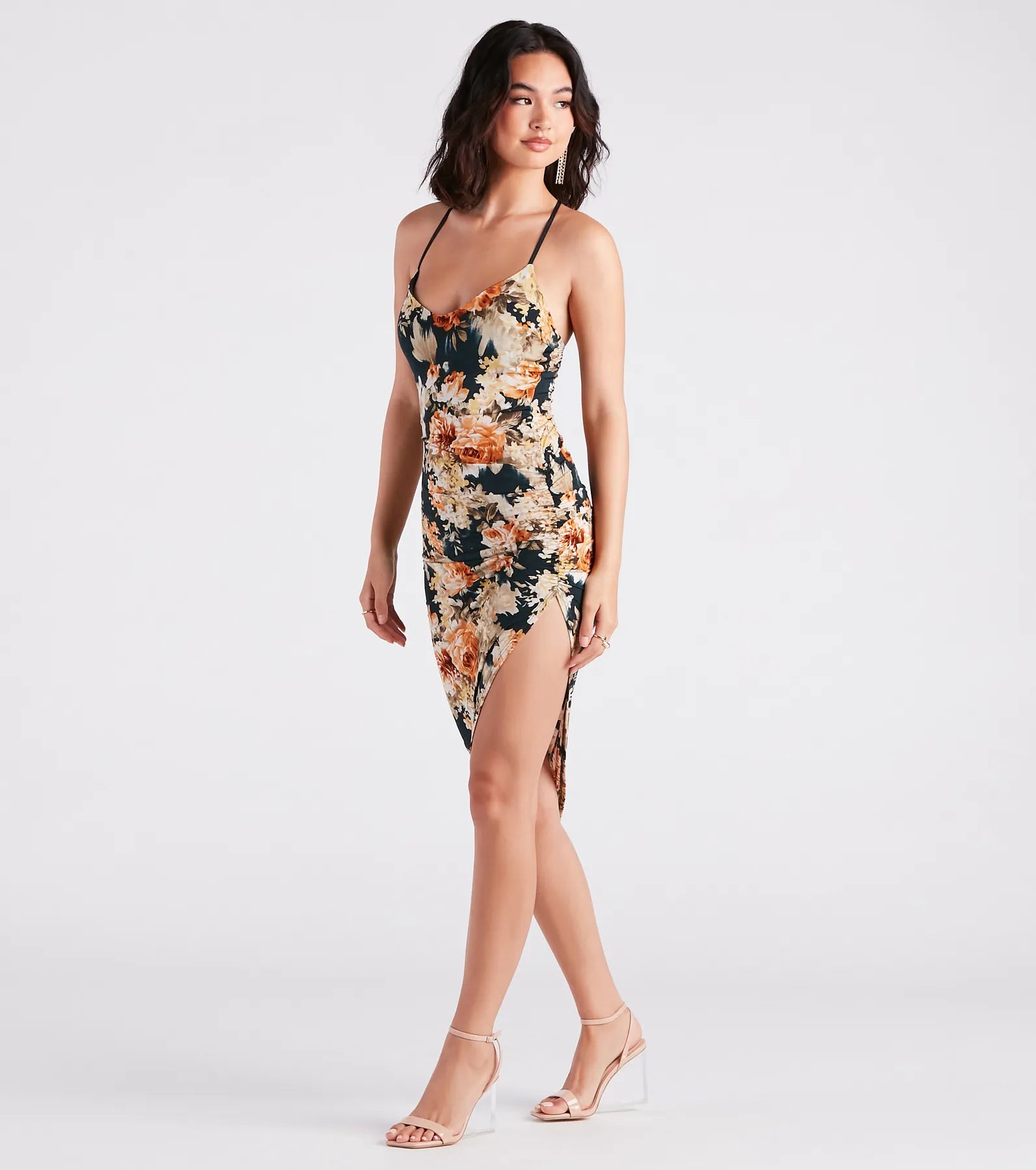 Beautiful Blooms Floral Asymmetric Midi Dress