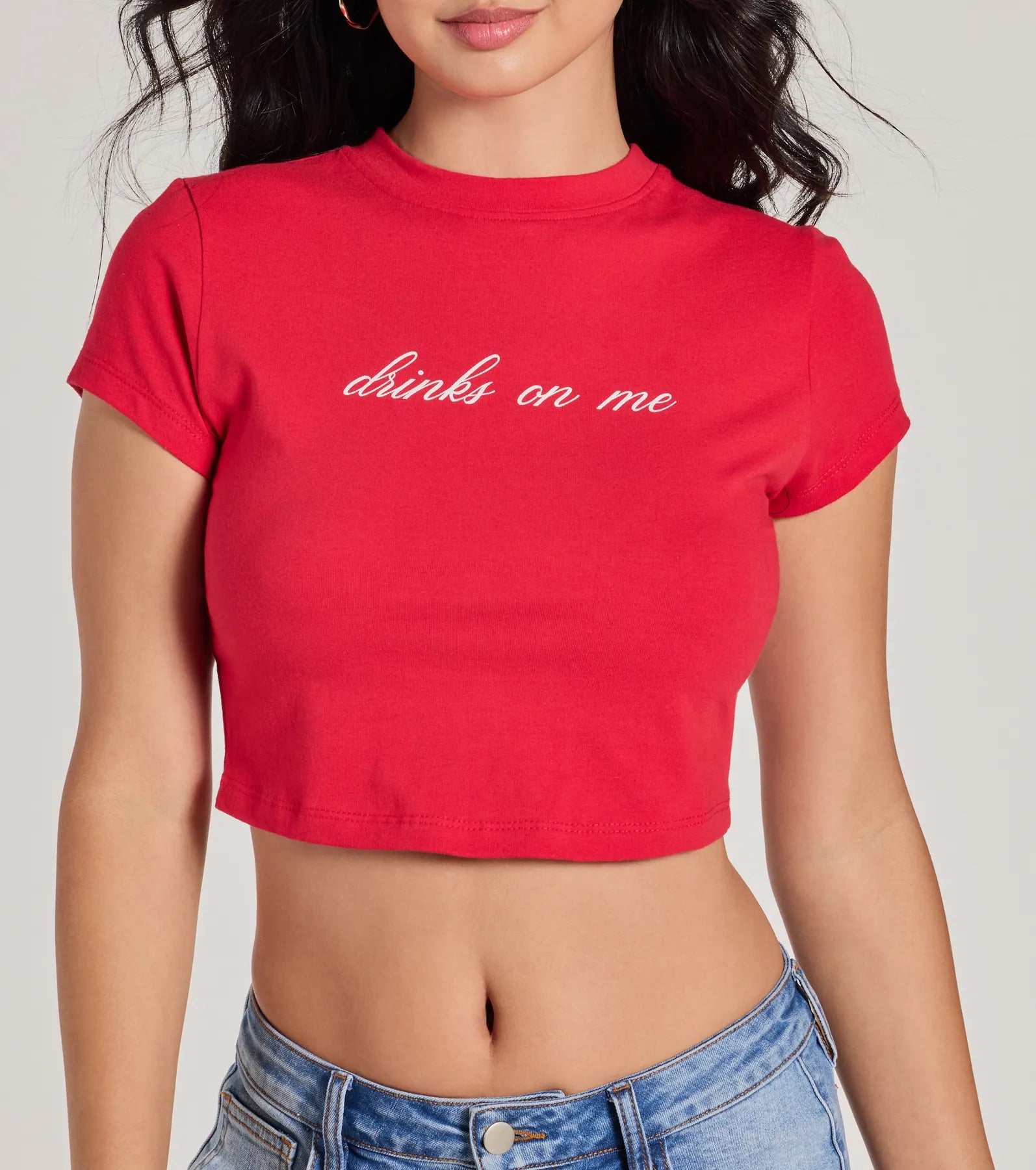 Drinks On Me Cropped Graphic Tee