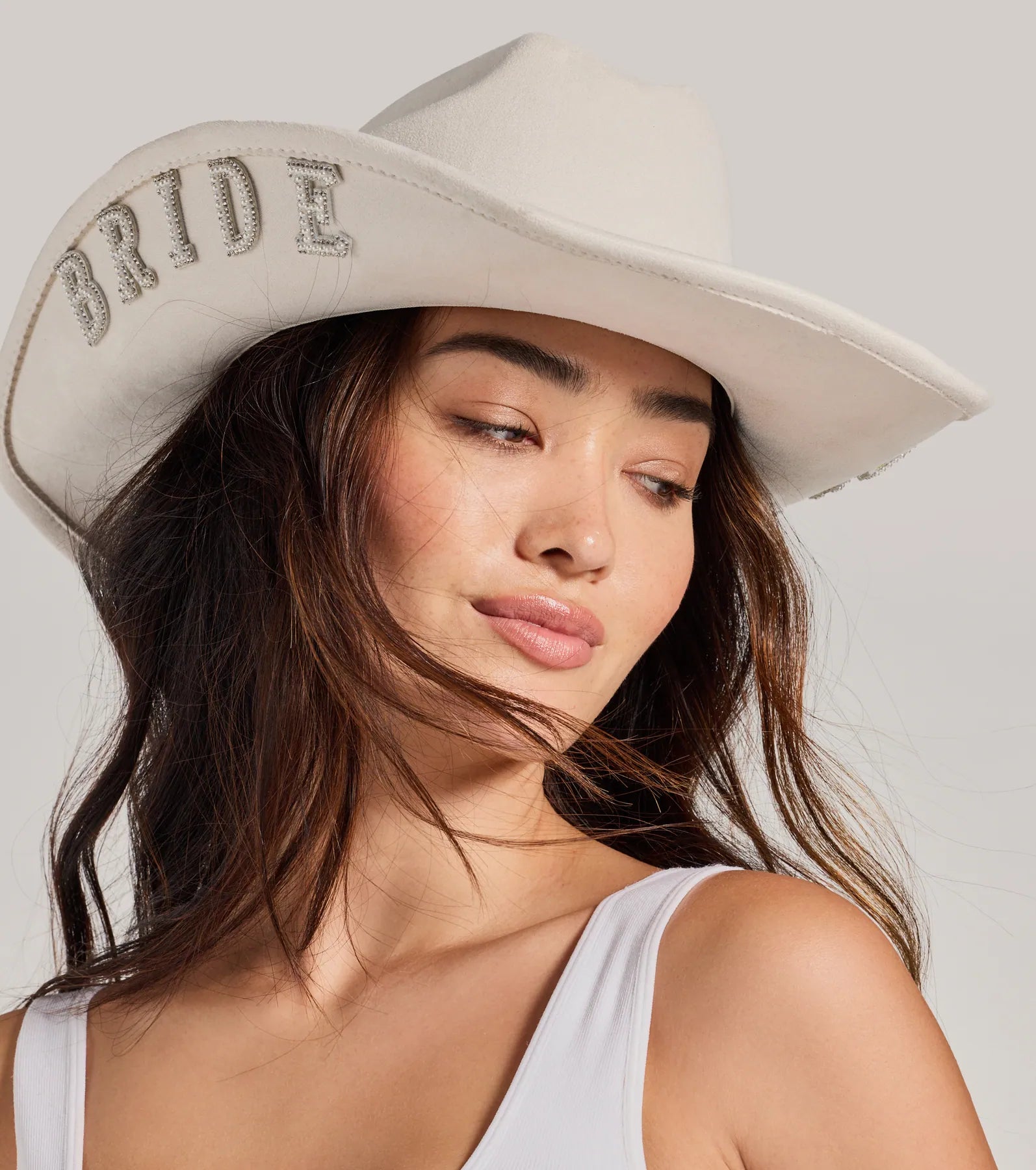 Rhinestone Faux Pearl Bride Cowboy Hat