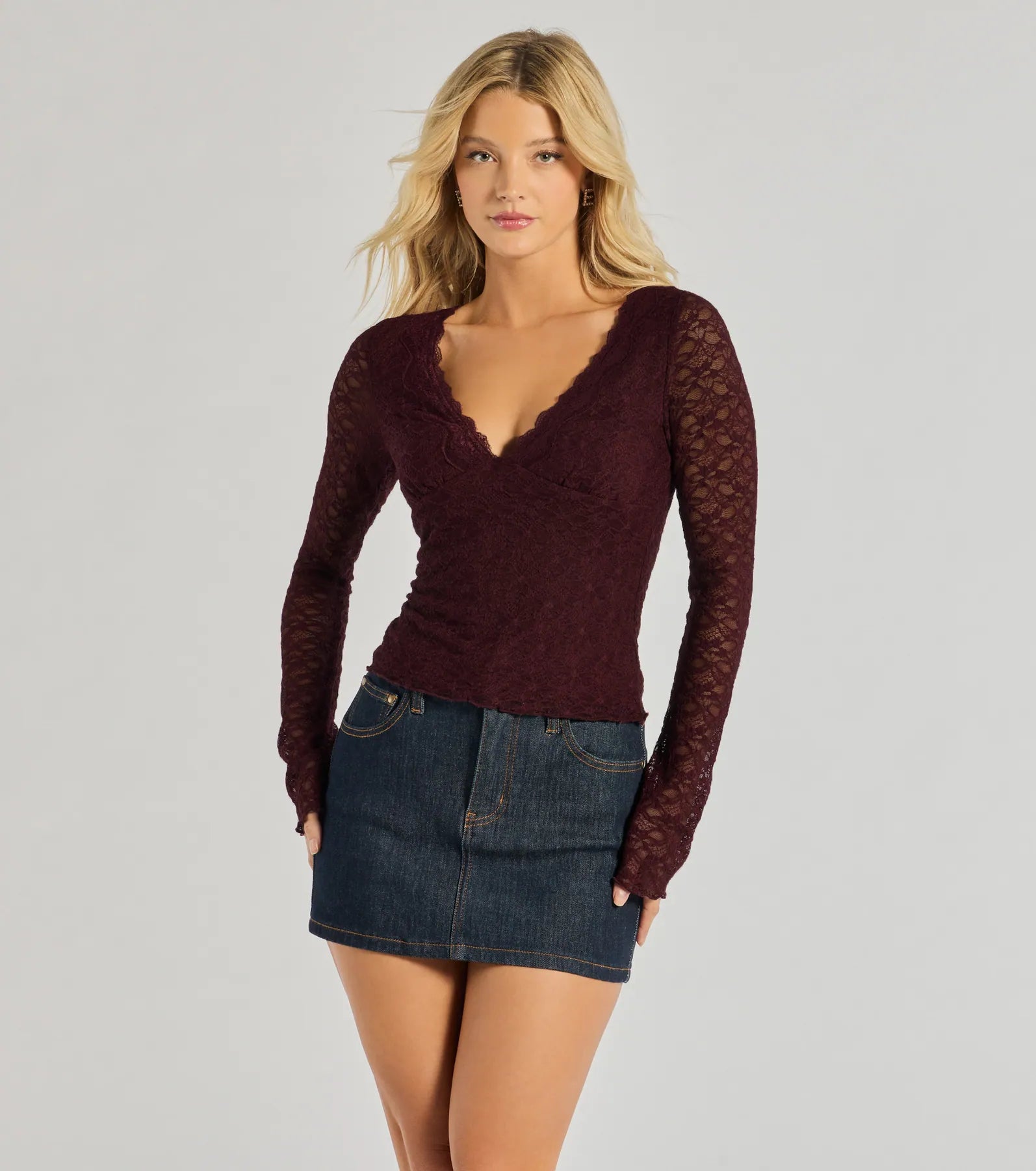 Glam Flair Long Sleeve Lace Top