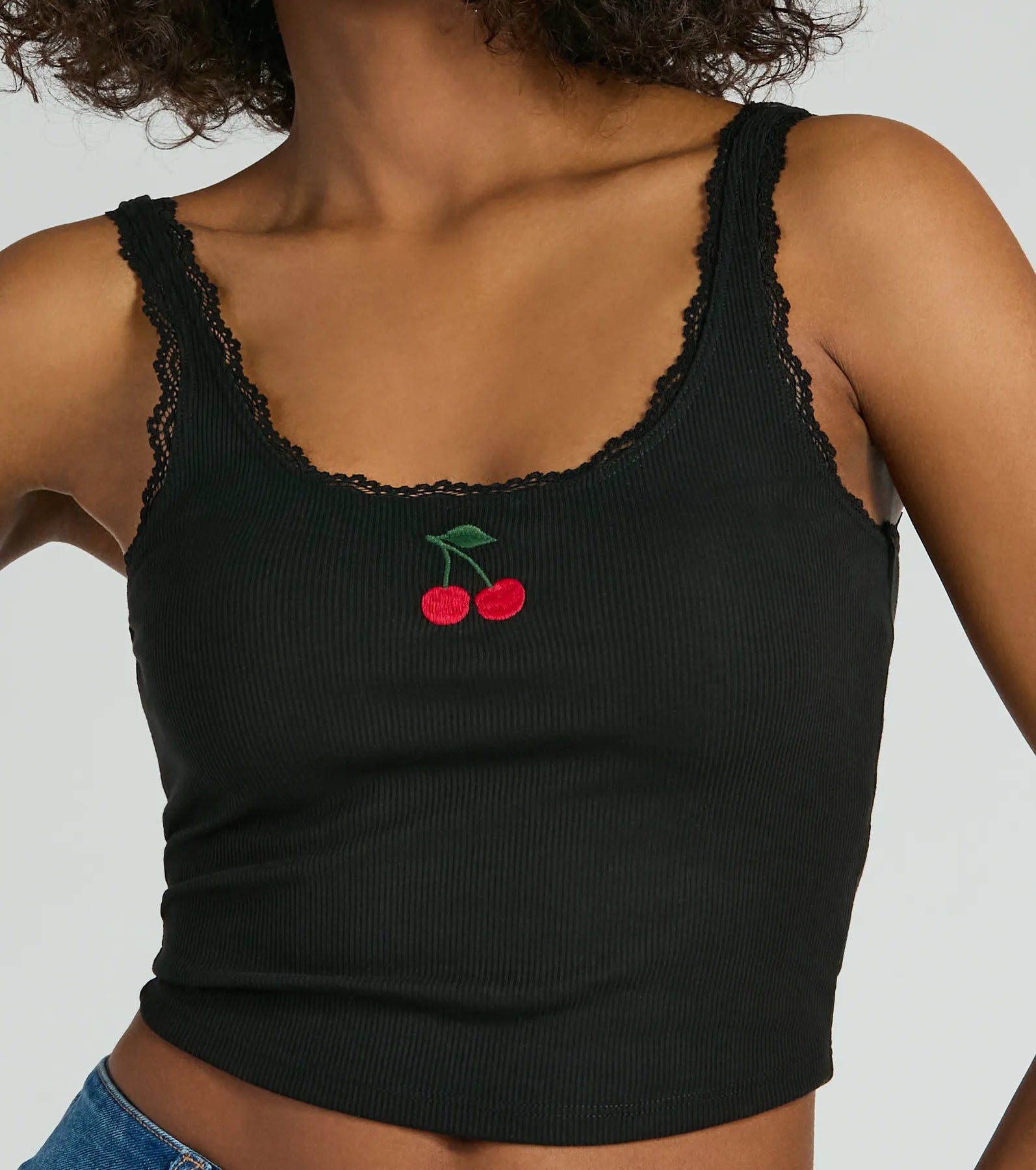 Cherry Picking Lace Trim Tank Top