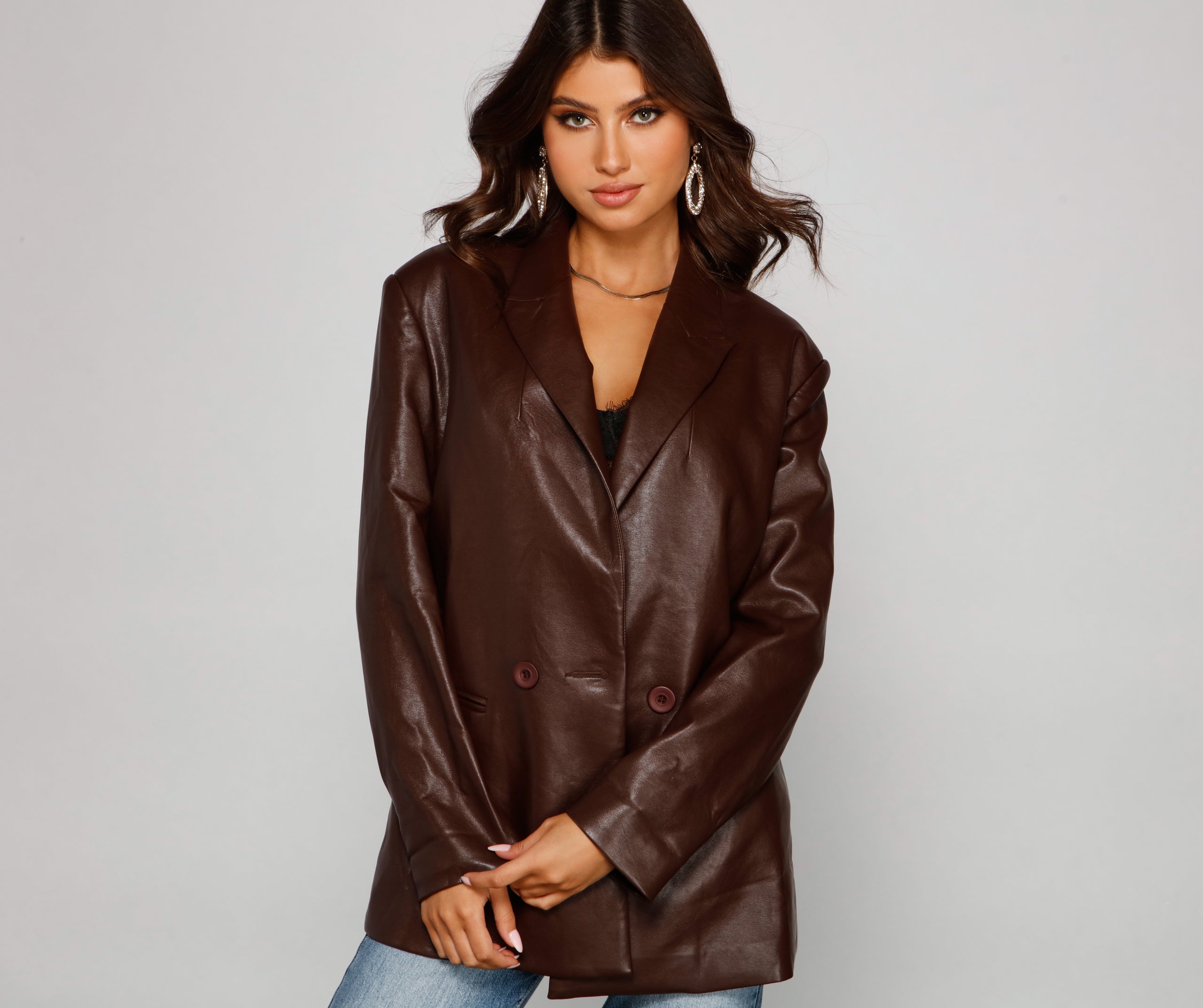 Trendy Oversized Faux Leather Blazer