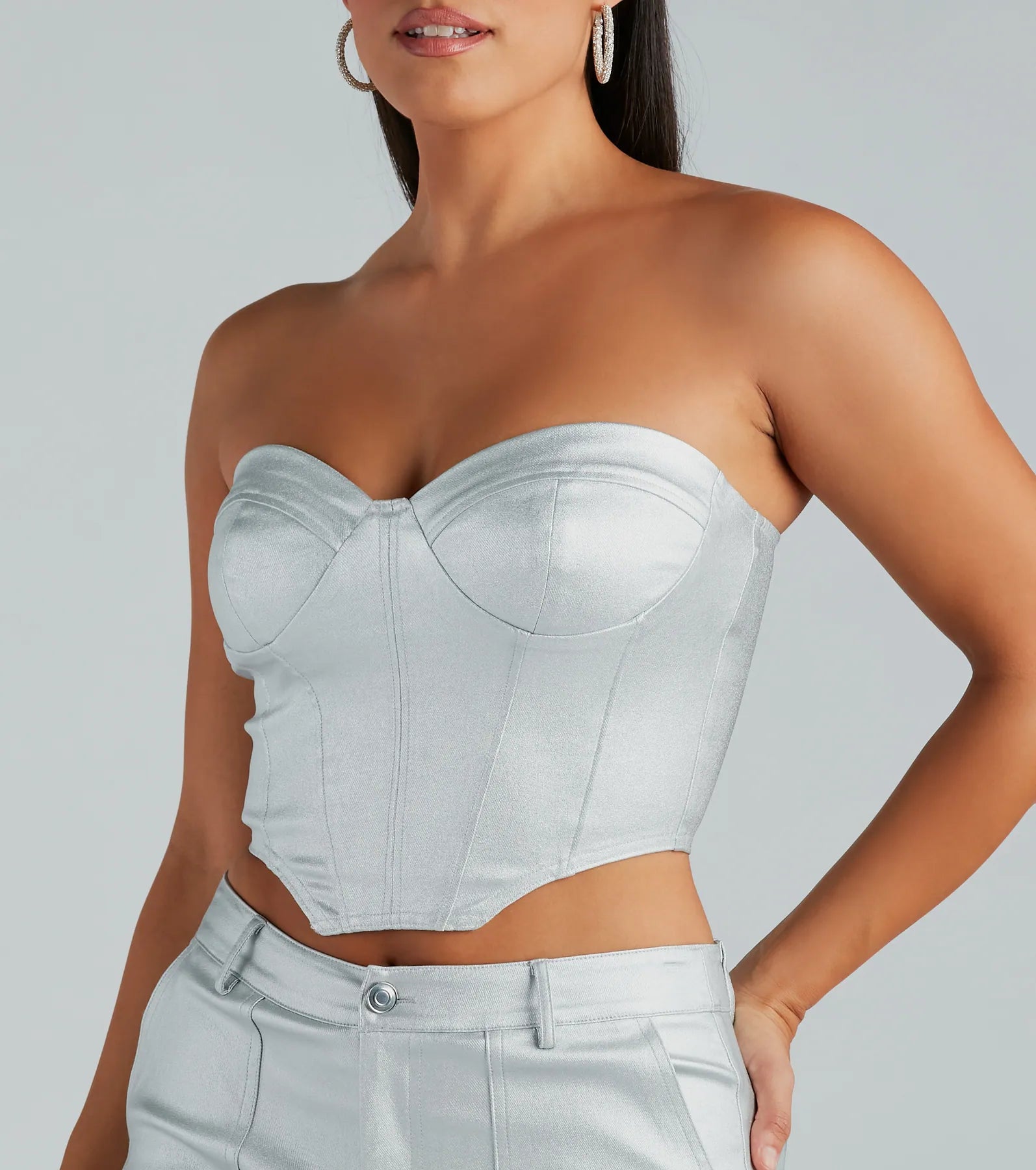 Put On A Show Metallic Strapless Corset Top