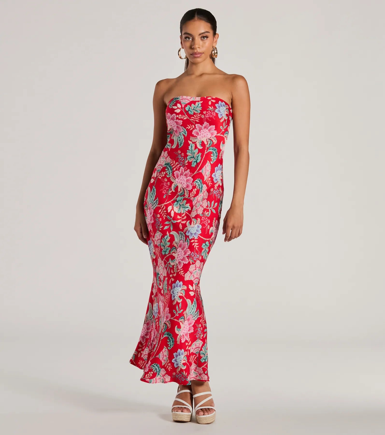 Boho Aesthetic Strapless Tie Back Paisley Maxi Dress