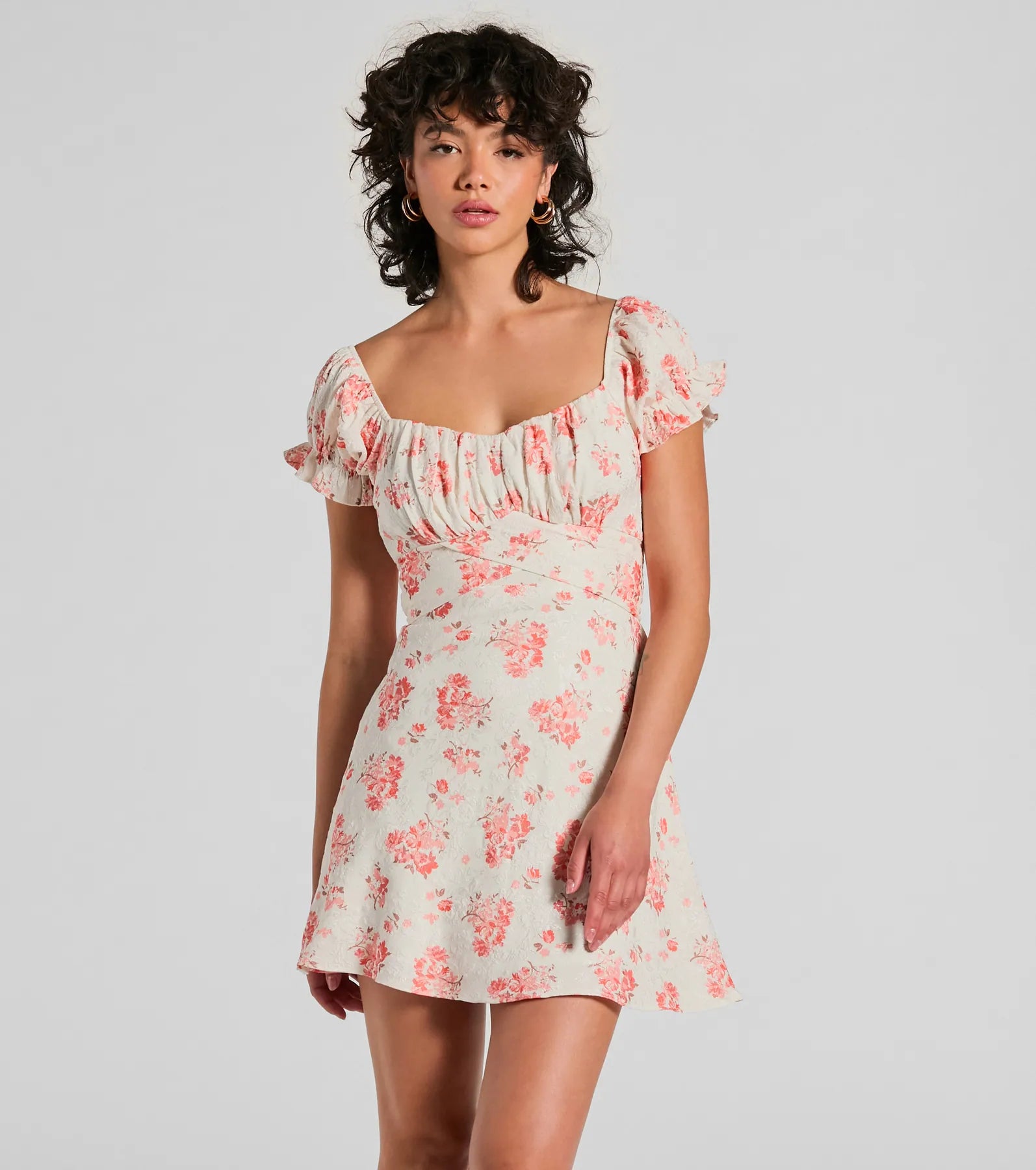 Sure To Adore Puff Sleeve A-Line Short Floral Dress