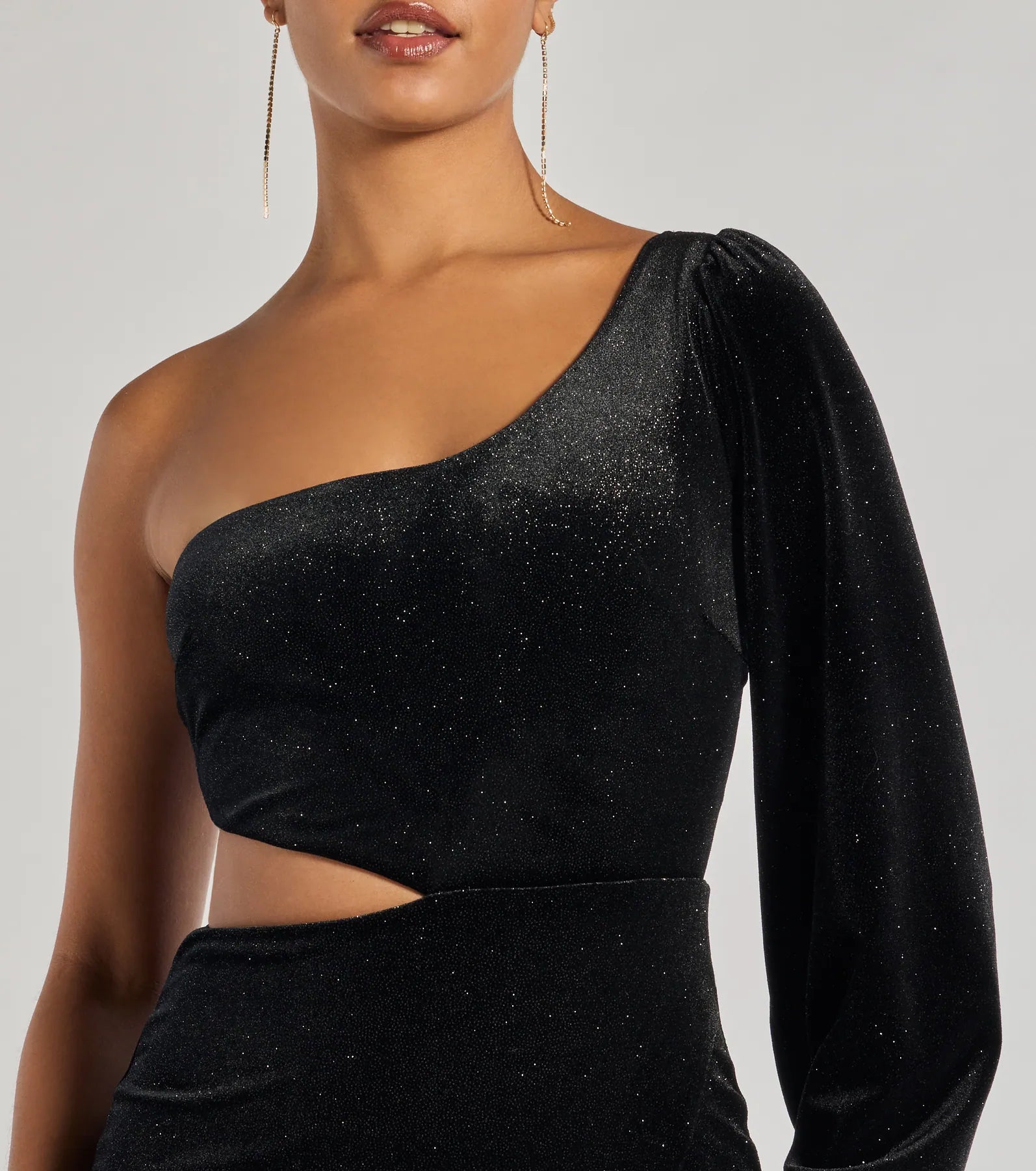 Spotlight Shine Long Sleeve Velvet Glitter Mini Dress