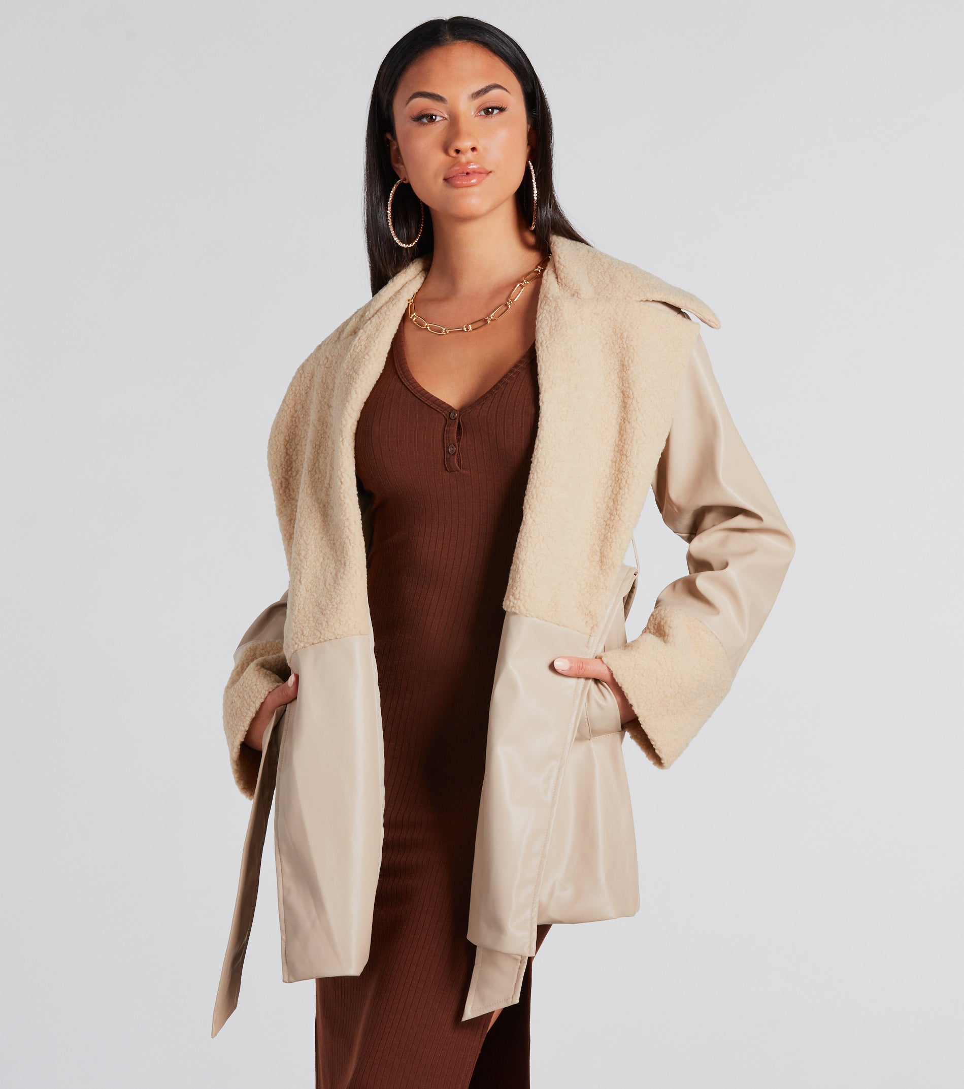 Can't Wait Faux Sherpa Leather Trench Coat