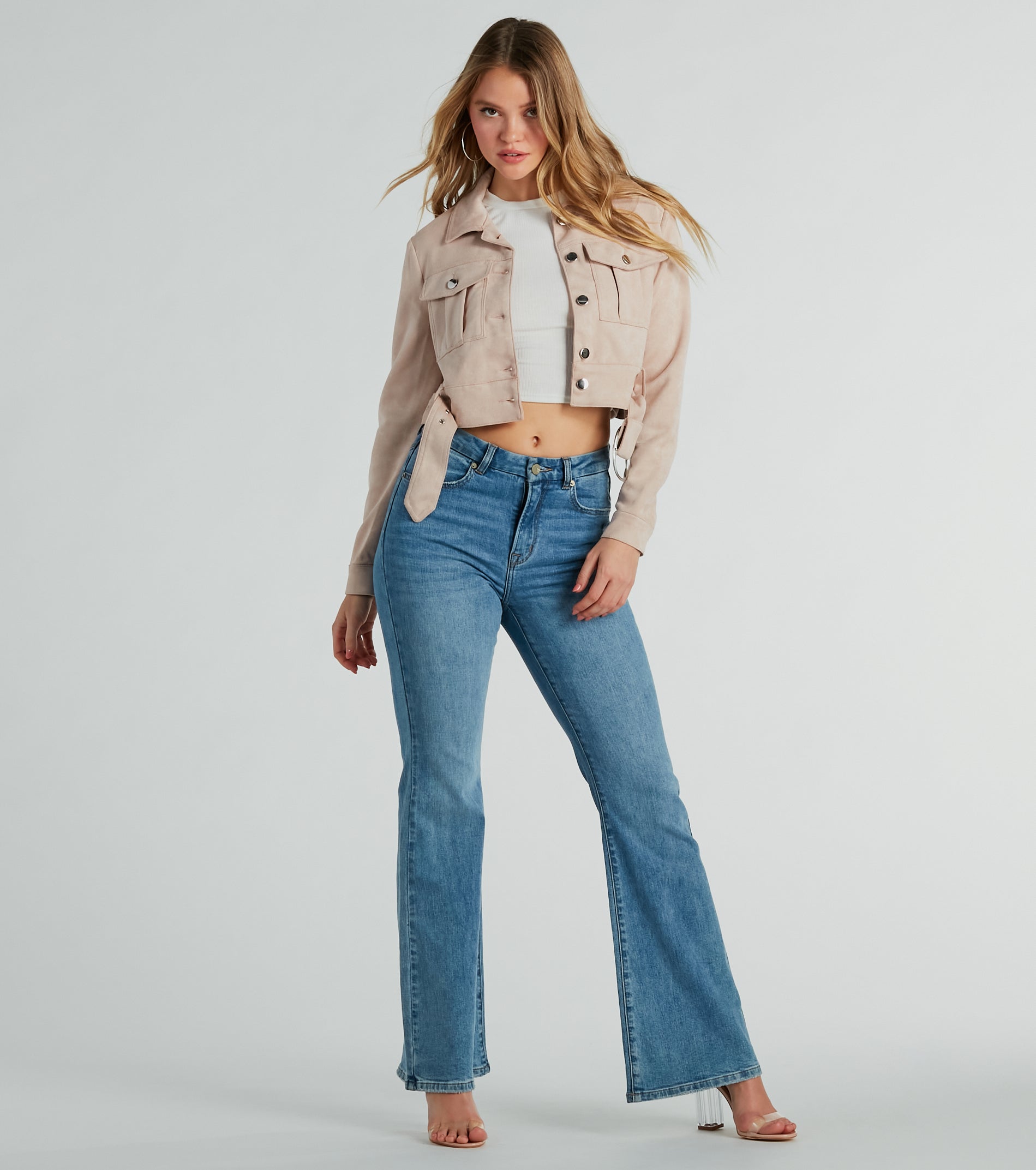 Layer On Iconic Belted Crop Faux Suede Moto Jacket