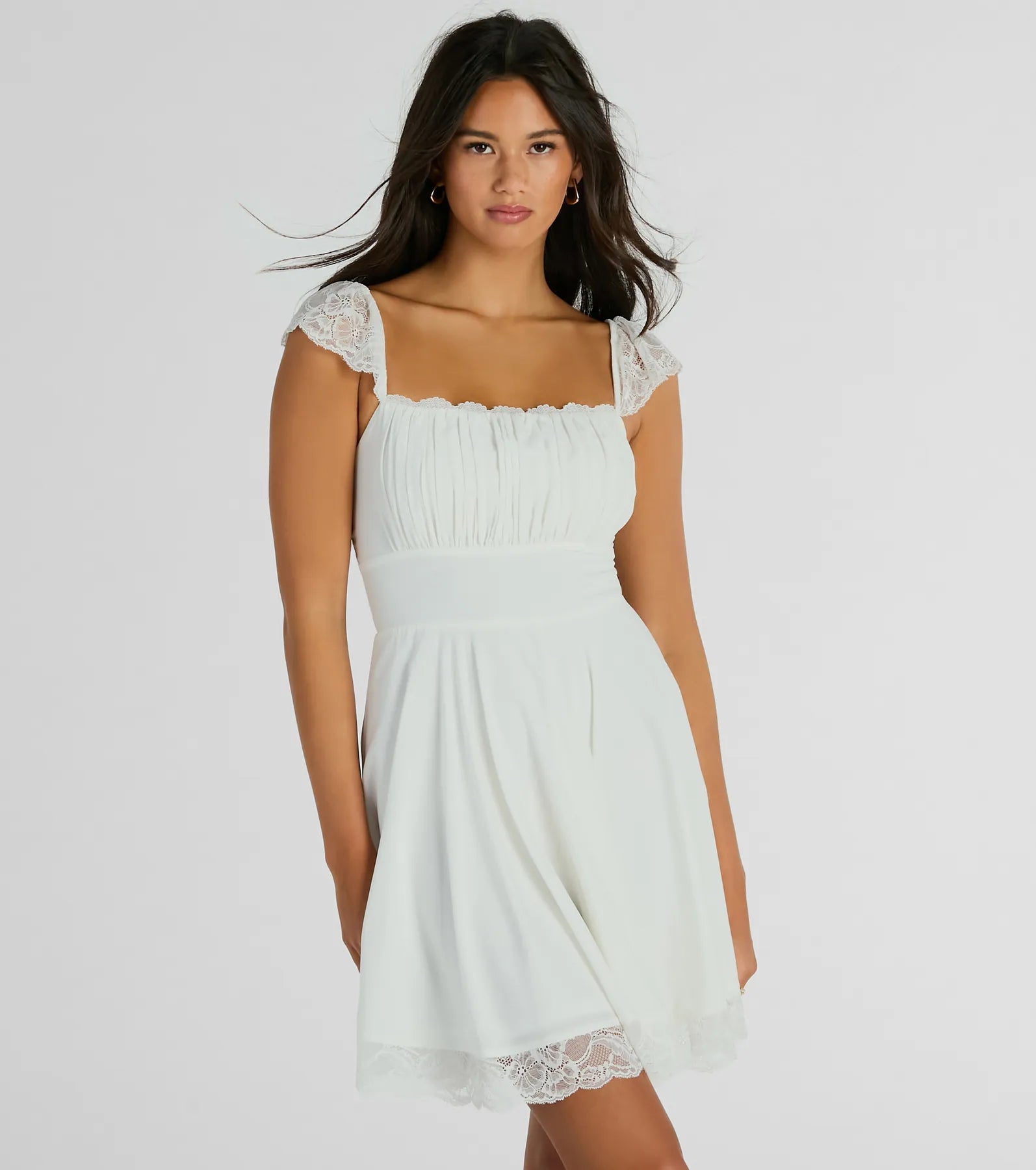 Darling Delight Sleeveless Lace Trim Skater Dress