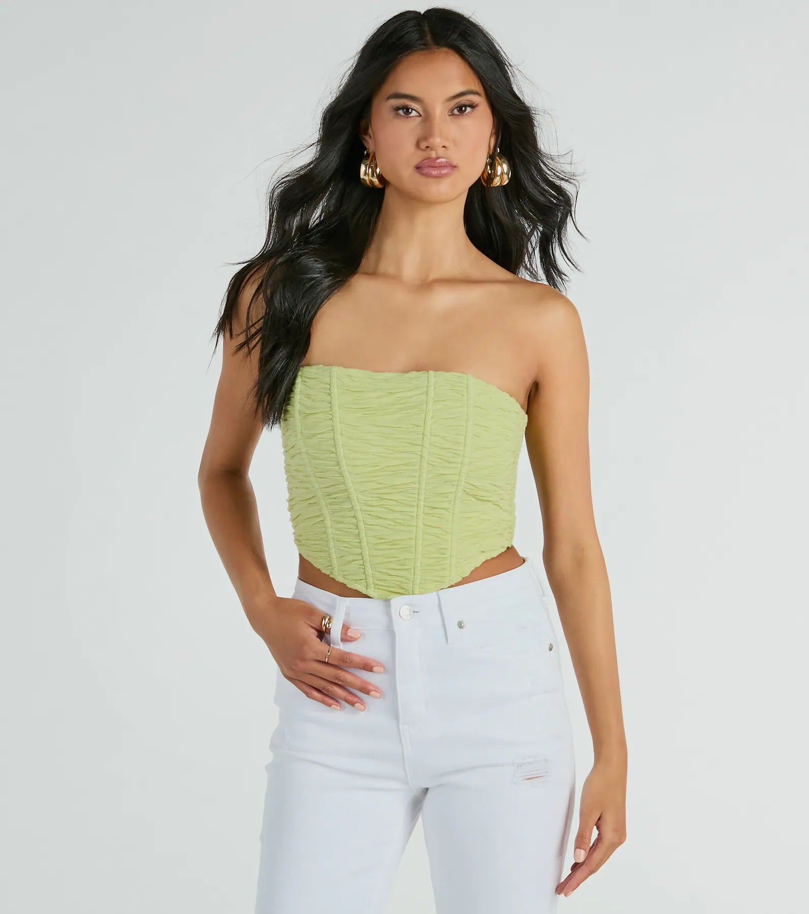 In The Spotlight Strapless Ruched Corset Top