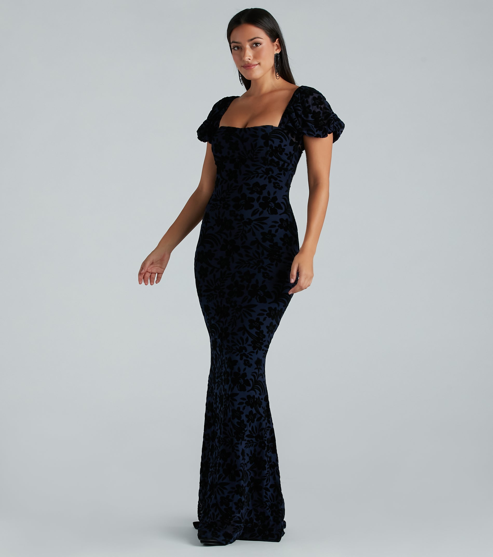 Kathleen Formal Velvet Floral Mermaid Long Dress