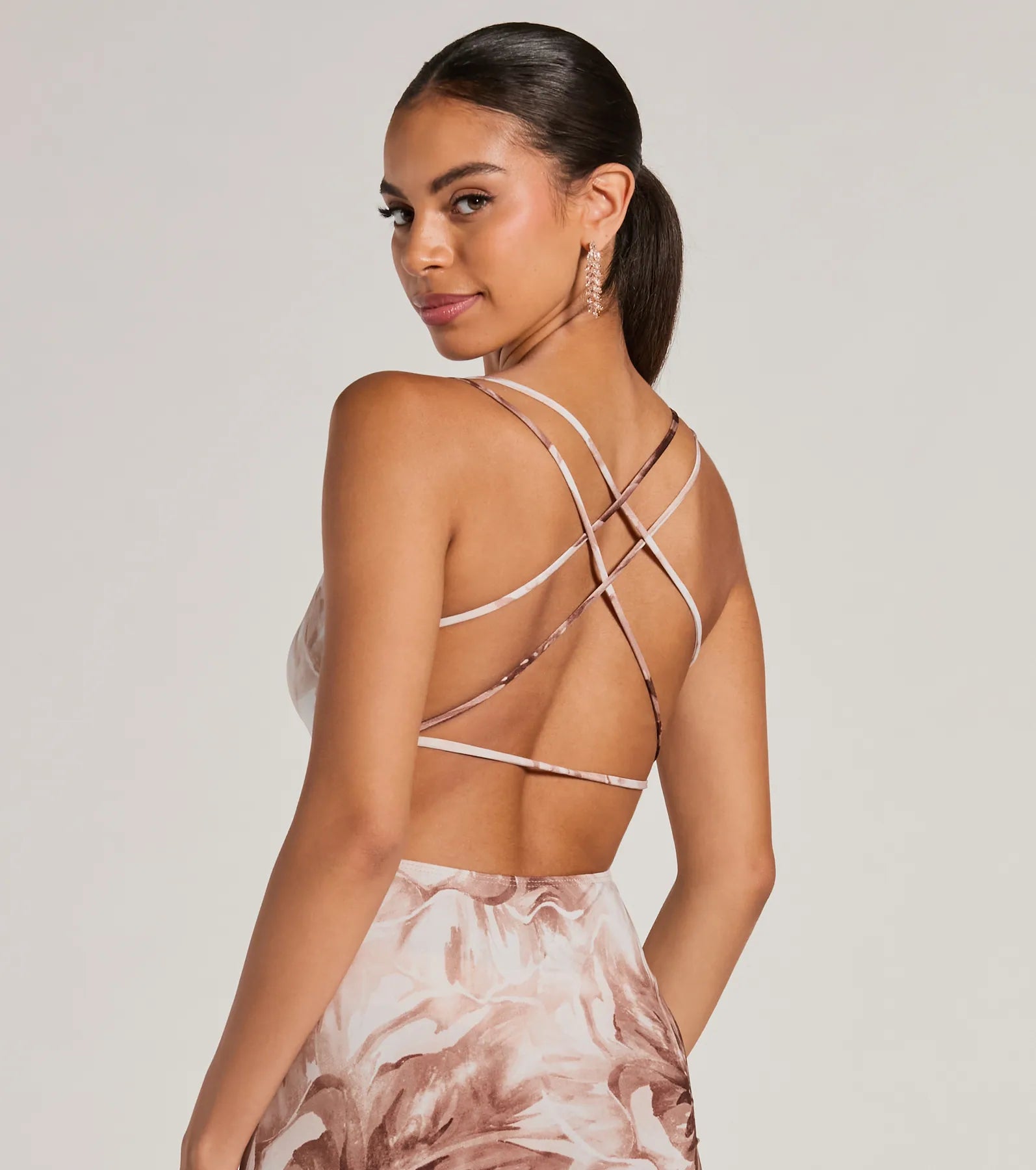 Island Neutrals Halter Strappy Tropical Midi Dress