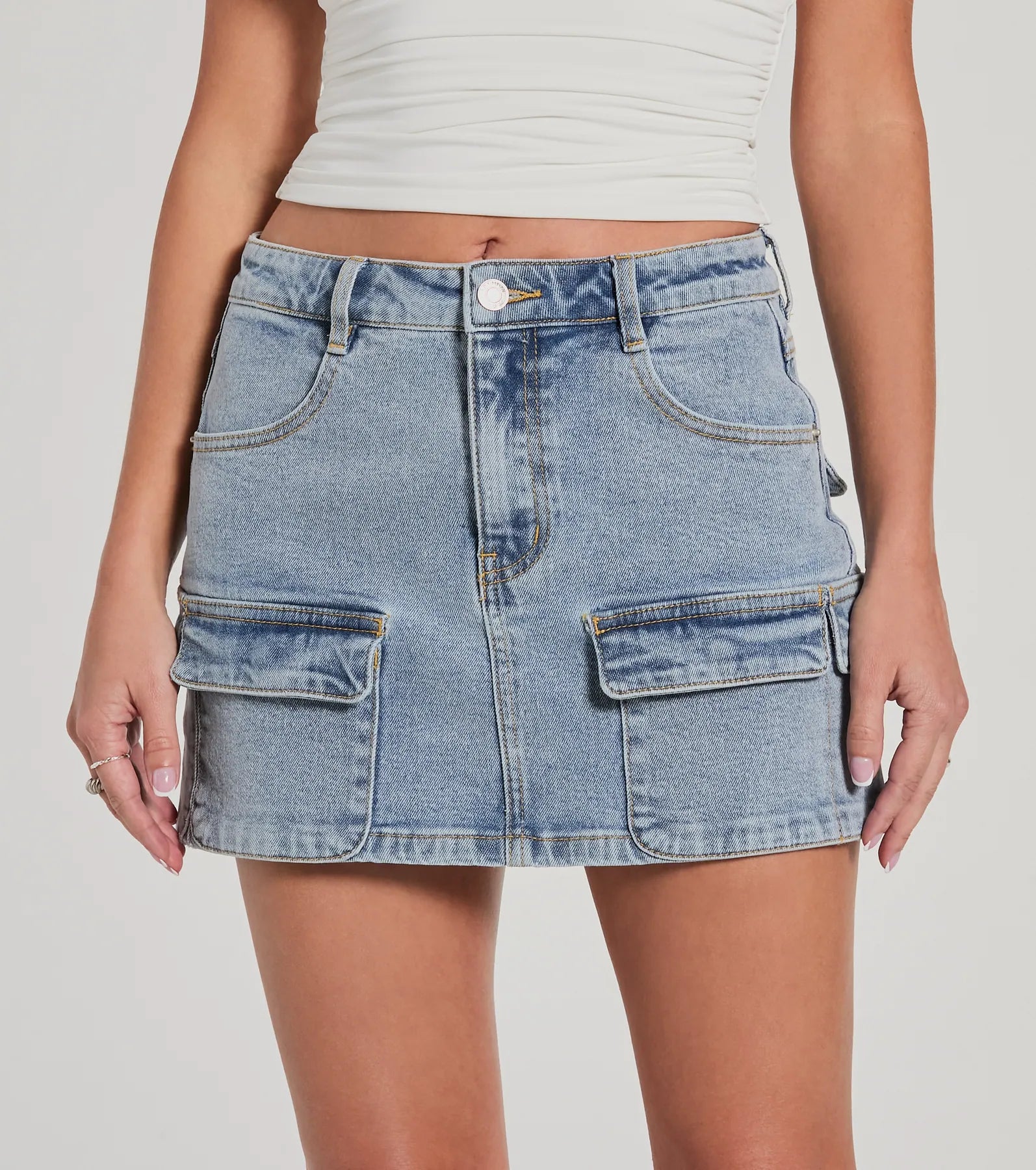 Cargo Darling High-Rise Denim Mini Skirt