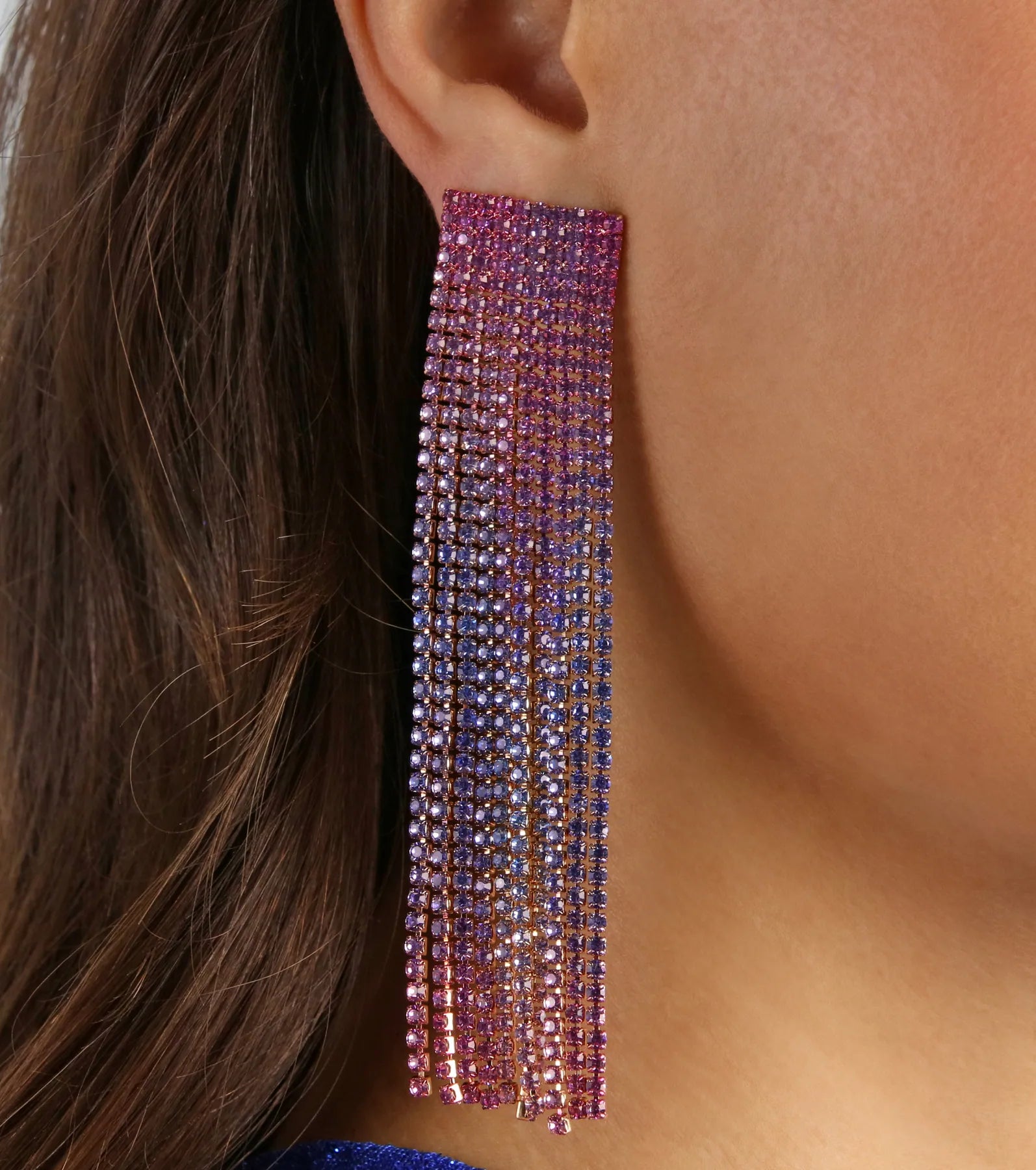 Captivated Color Ombre Fringe Rhinestone Earrings