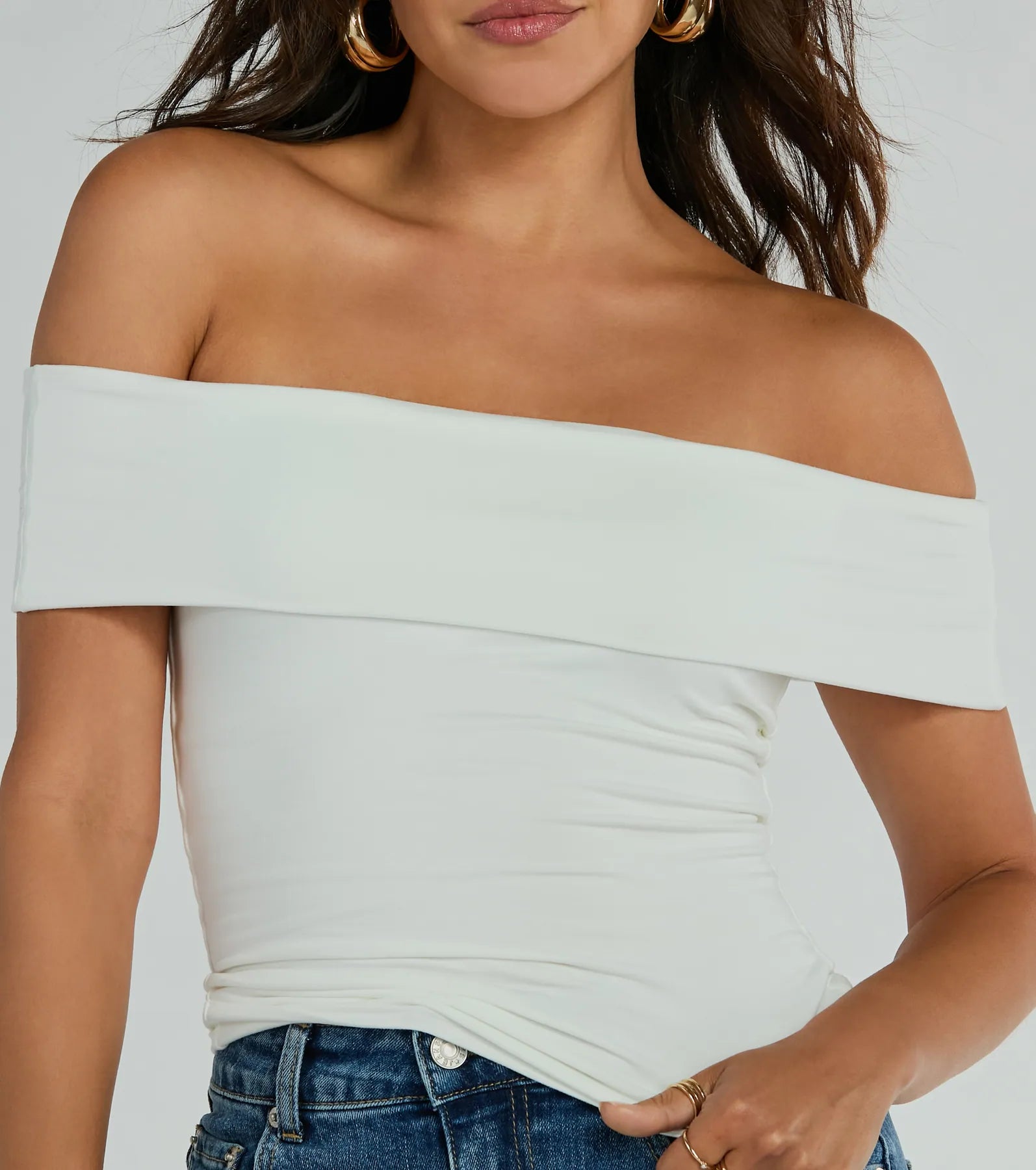 Spotted In Town Off-The-Shoulder Crop Top