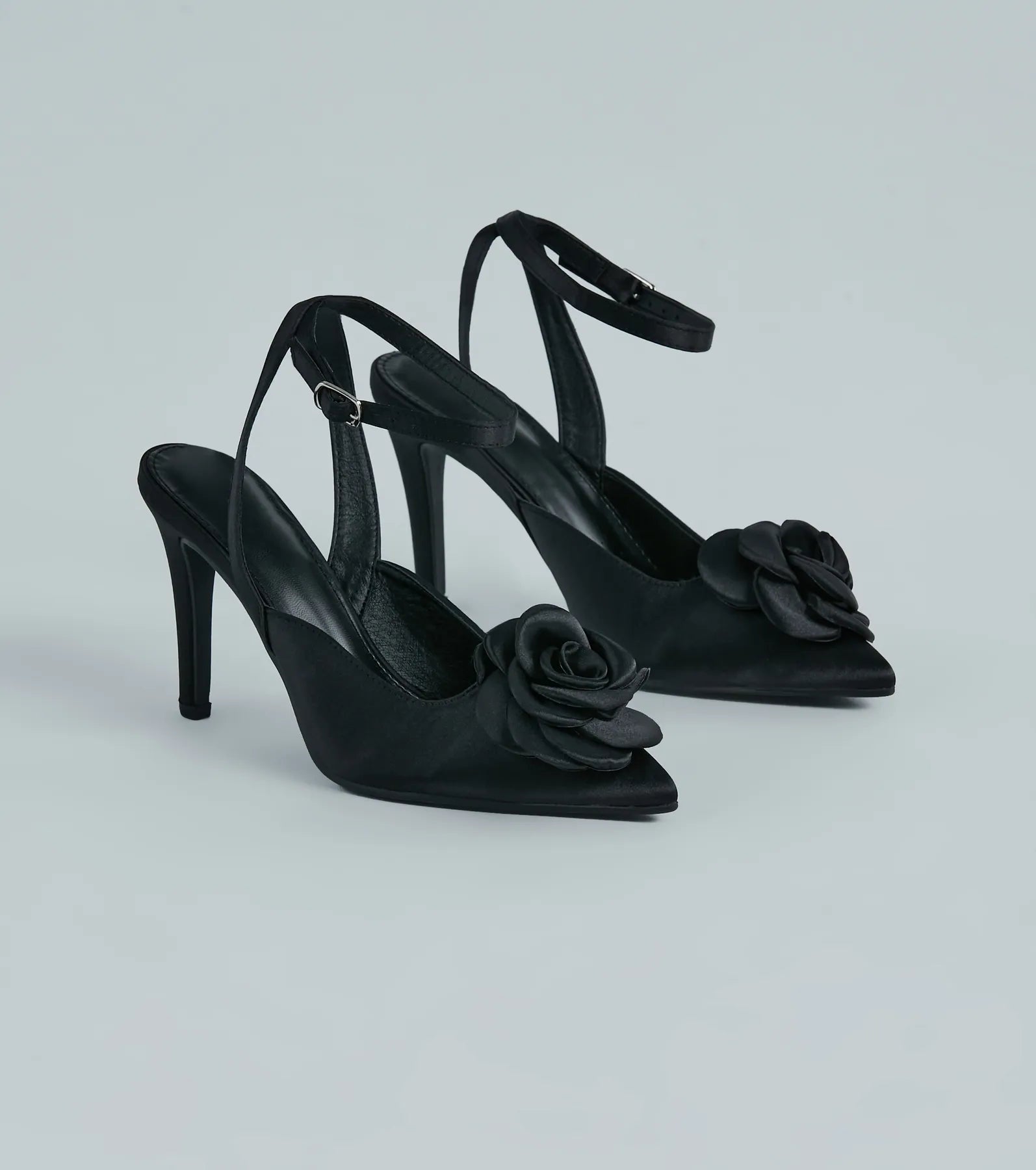 Sleek Charm Satin Rosette Stiletto Pumps