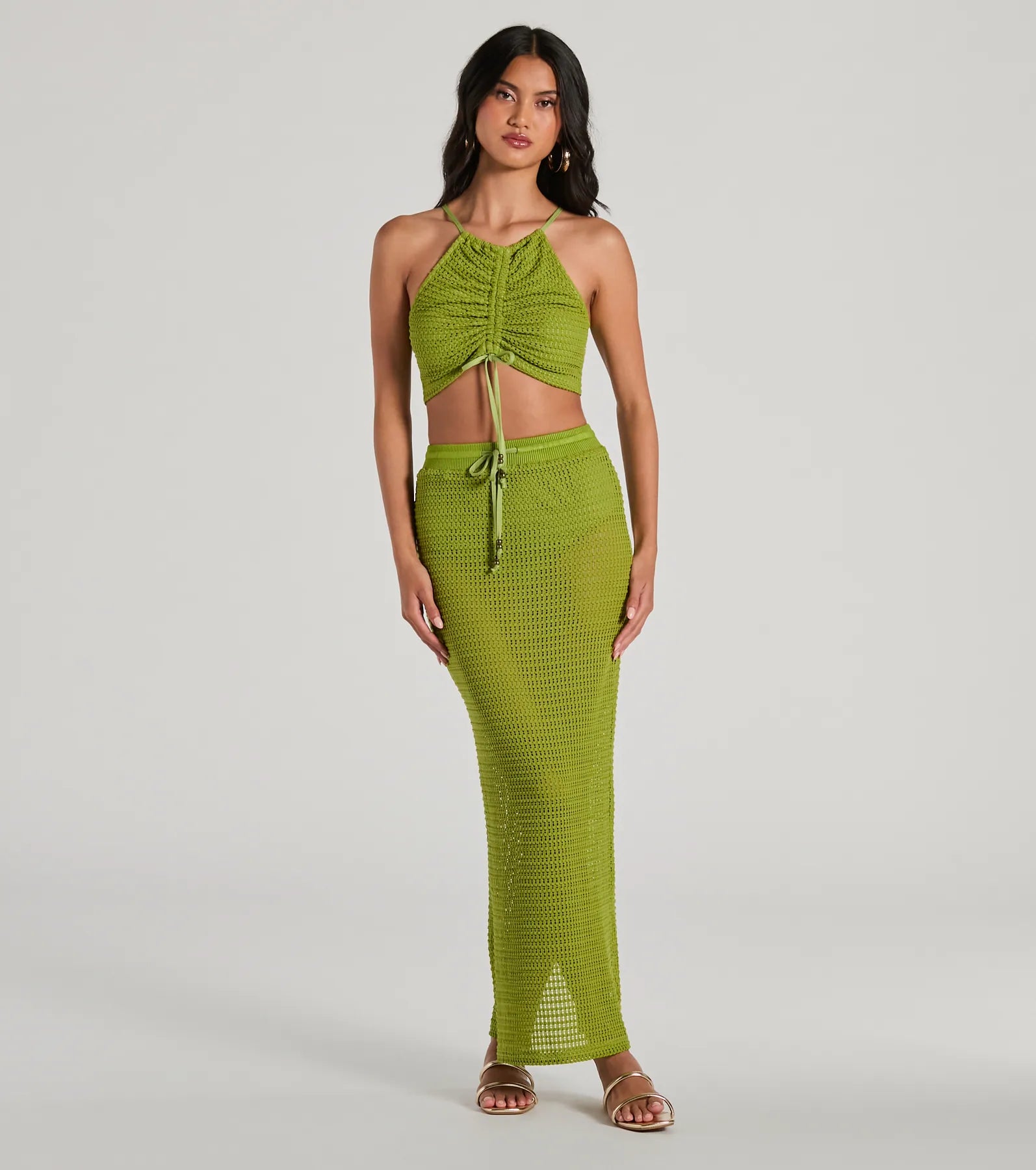 Sunny Chic High Slit Crochet Maxi Skirt