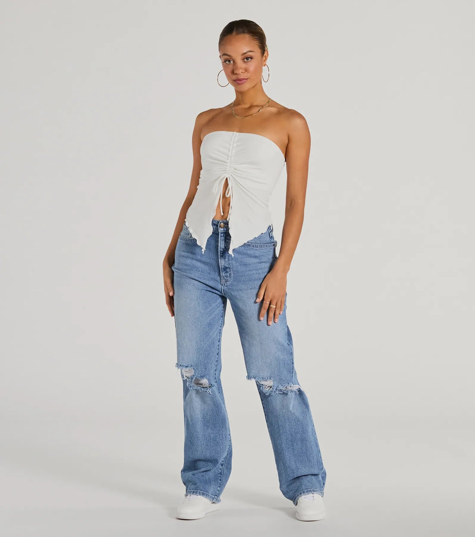 Hit The City Strapless Slit Crop Top