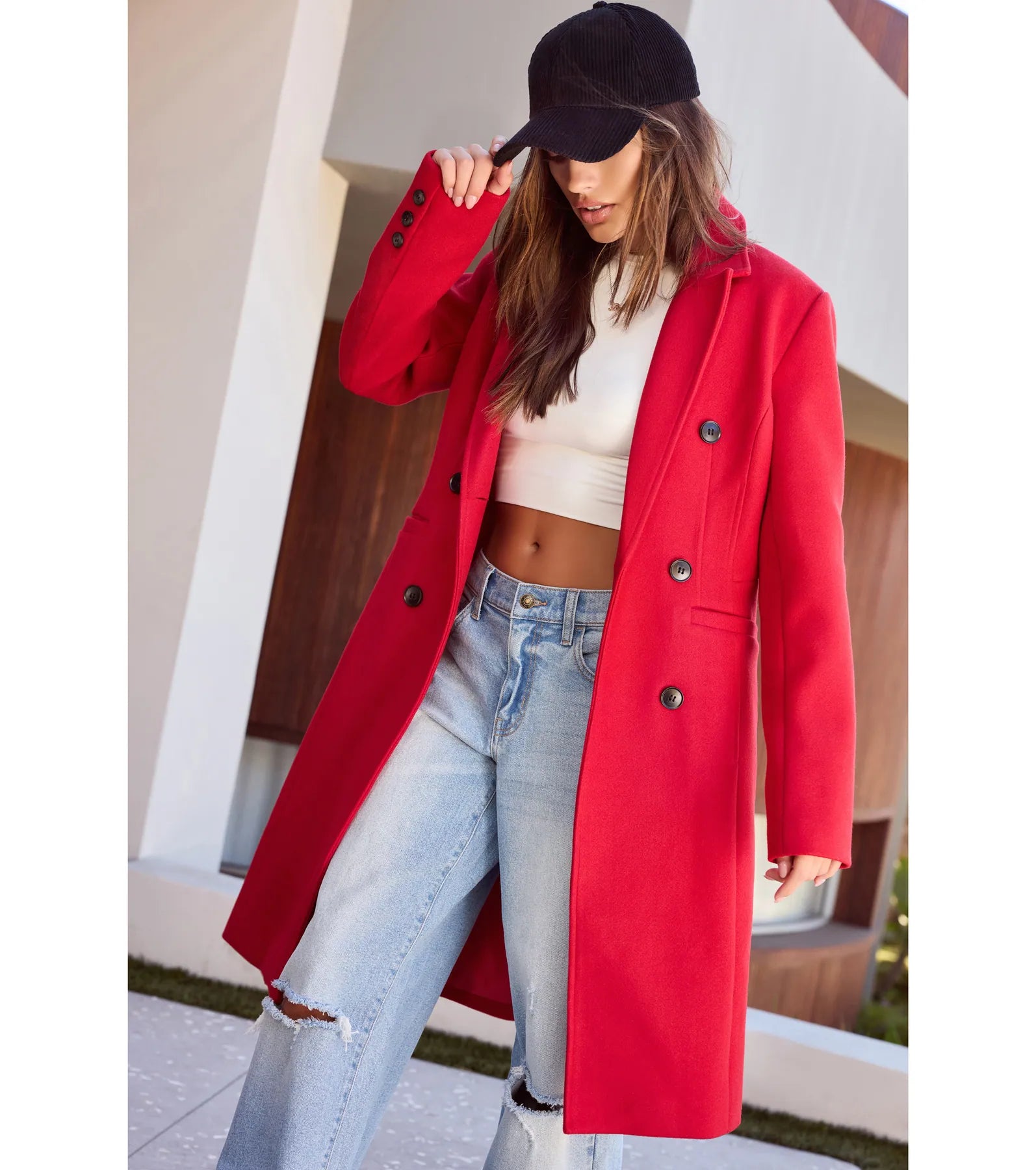 Sophisticated Layers Double-Breasted Faux Wool Trench Coat