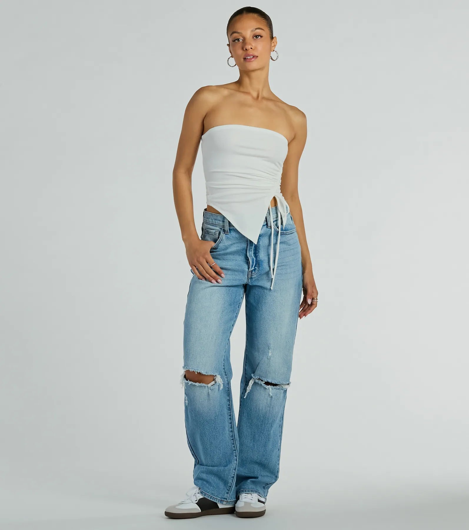 Easy Attention Strapless Slit Crop Top