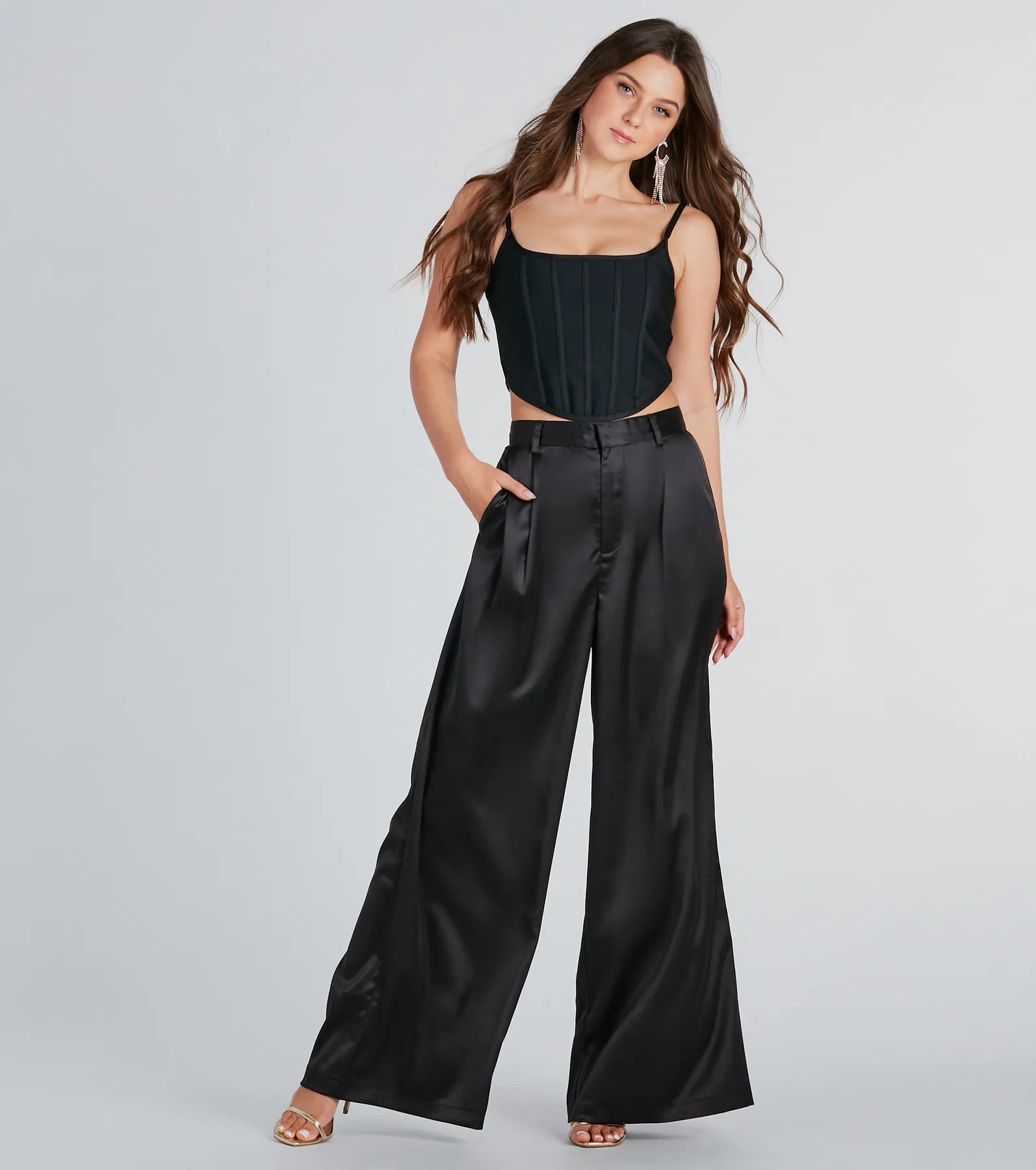 Power Vibe Satin Wide-Leg Trouser Pants